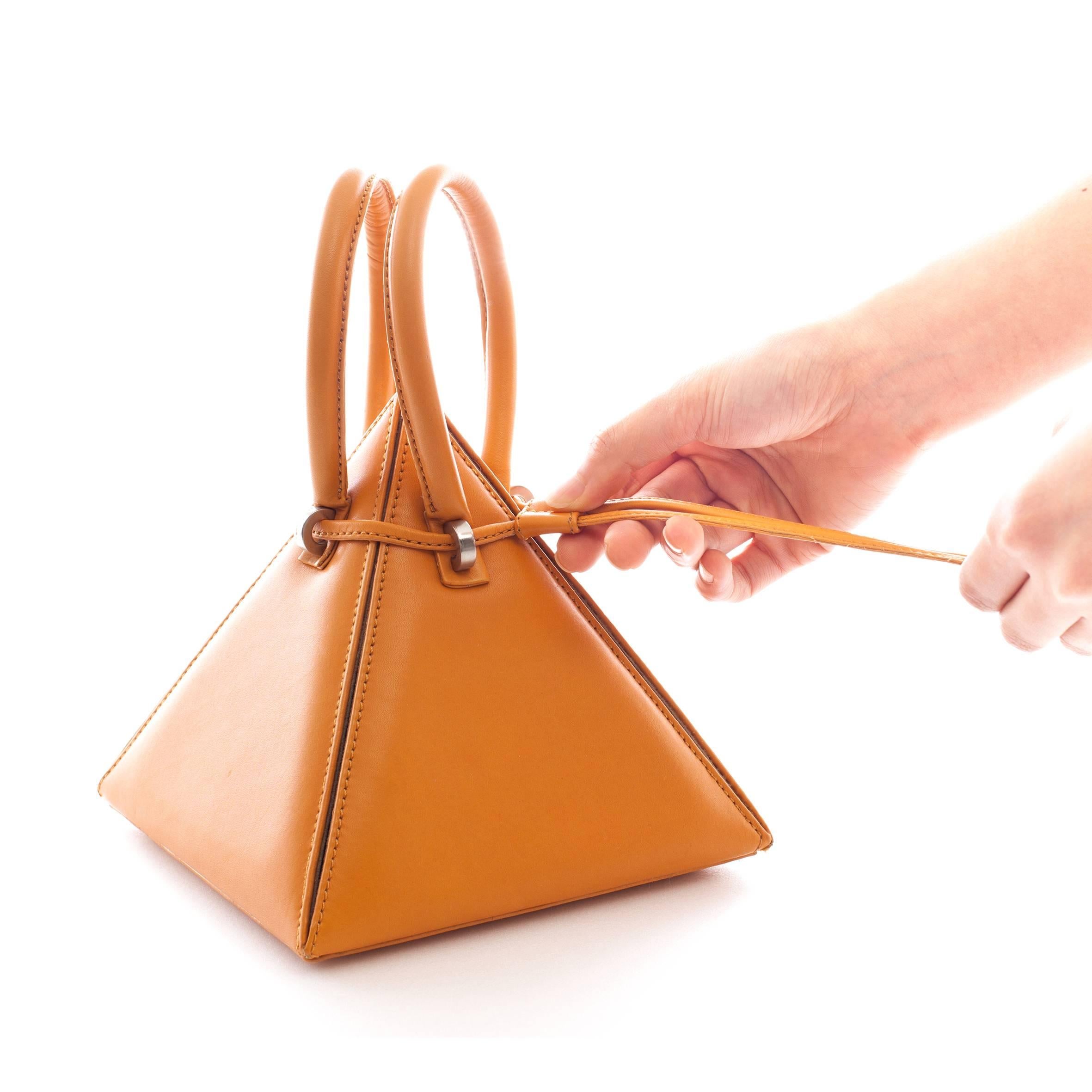 NitaSuri Lia Mustard Leather Pyramid Handbag For Sale 1