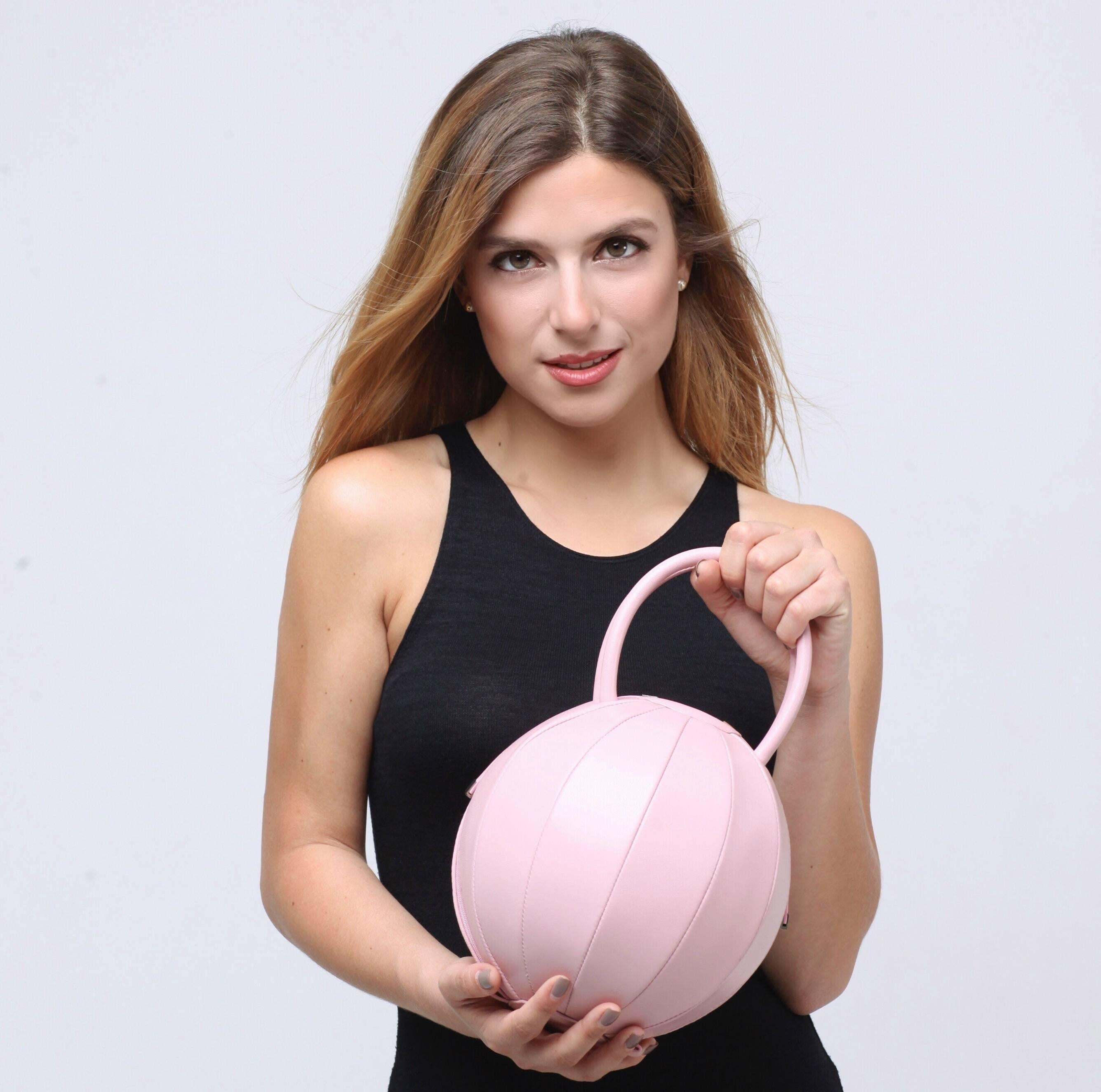 Women's NitaSuri Pilo Pink Leather Sphere Handbag For Sale