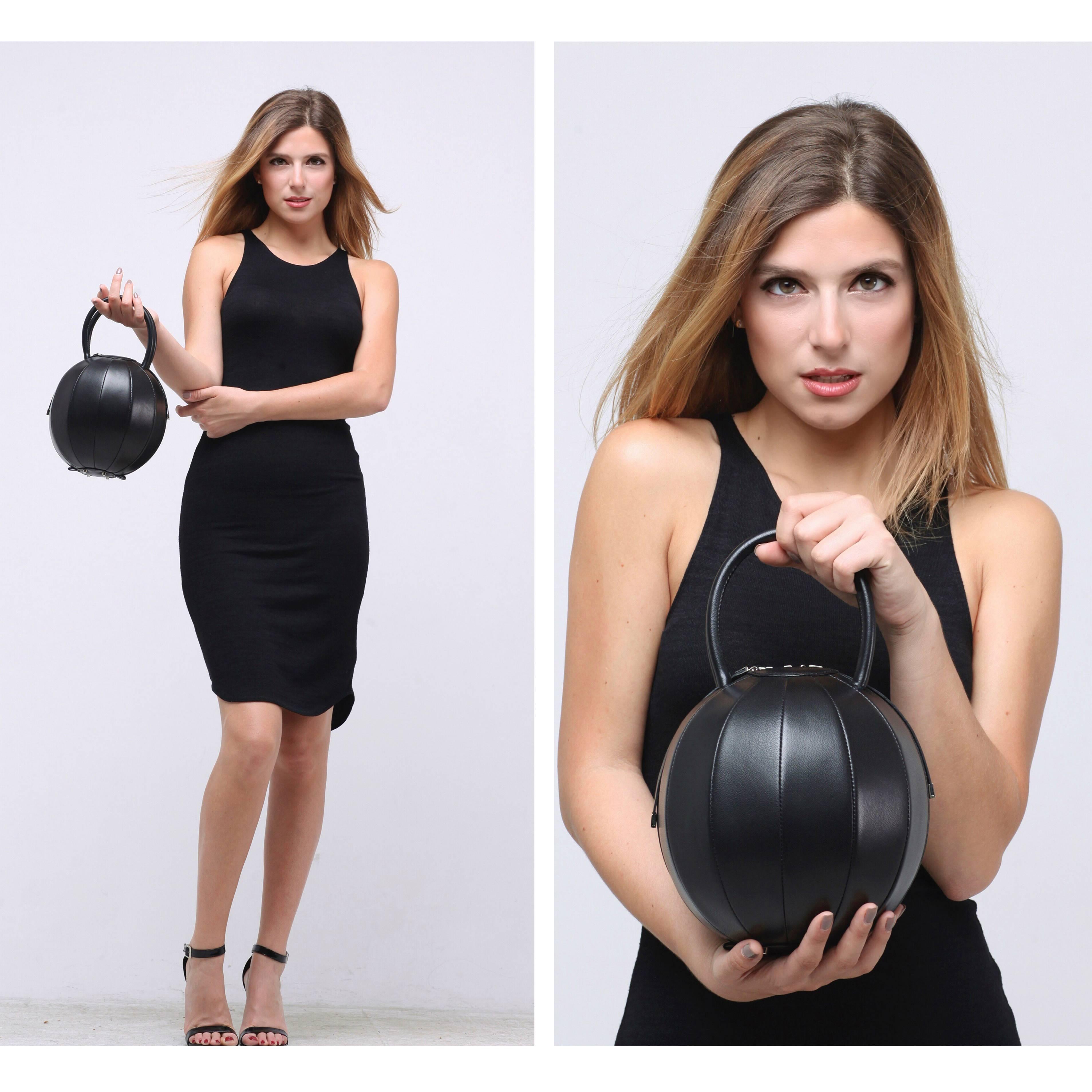 NitaSuri Pilo Black Leather Sphere Handbag For Sale 2