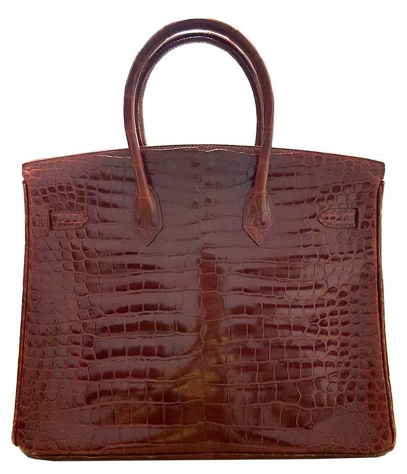 Marron Hermès - Sac Birkin 35 cm, crocodile poreux, bourgogne en vente