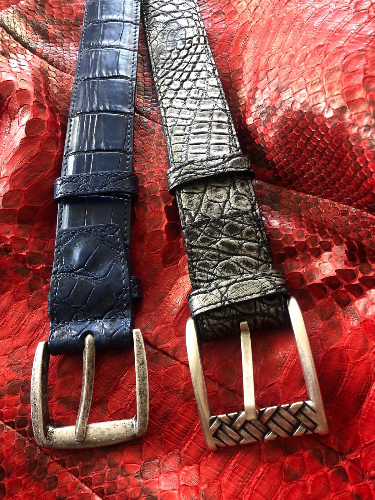 Black Crocodile belt for men with 4 cm Made in Italy buckle  For Sale