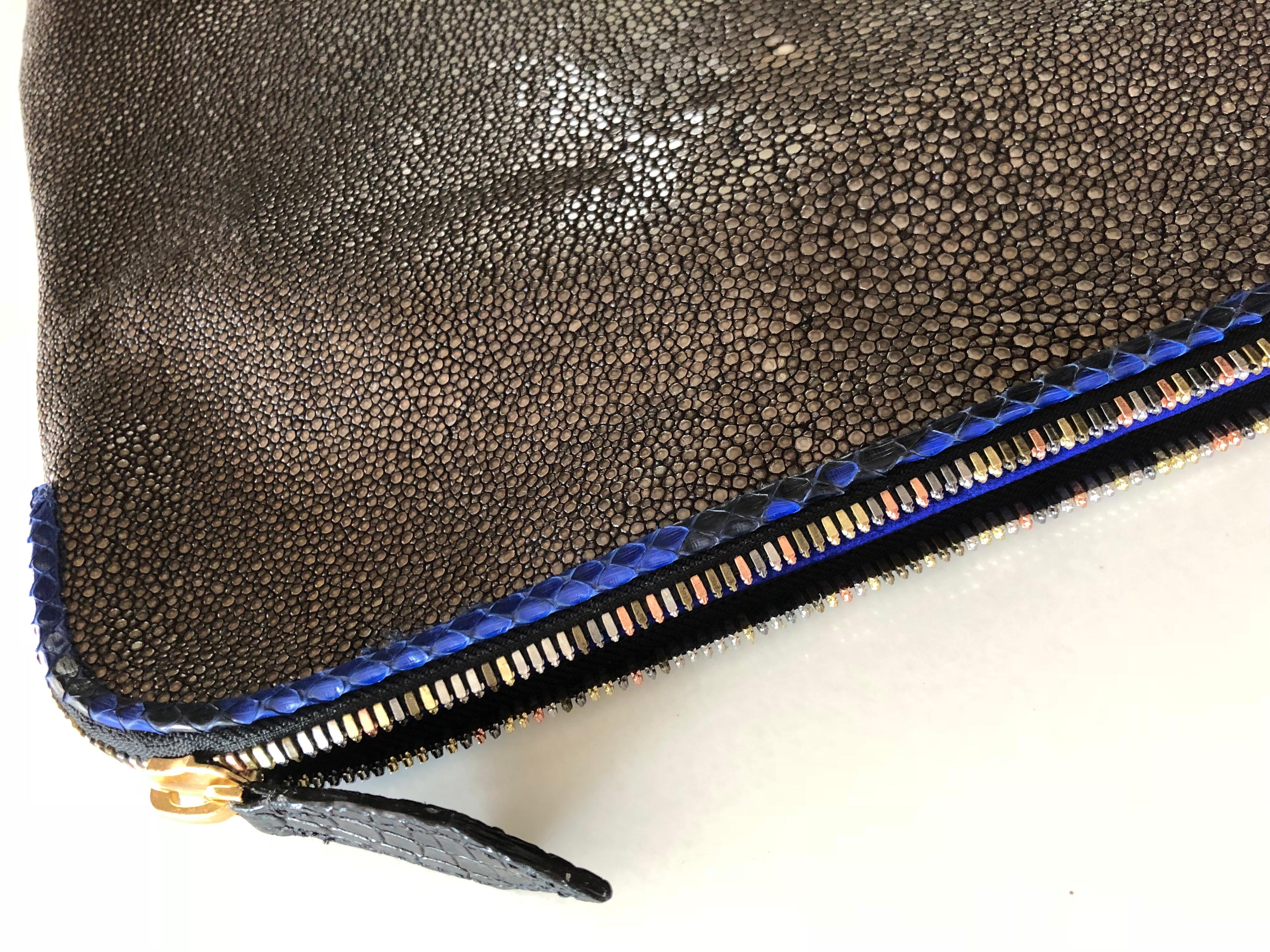 Black Ana Python and Stingray Clutch Bag  For Sale