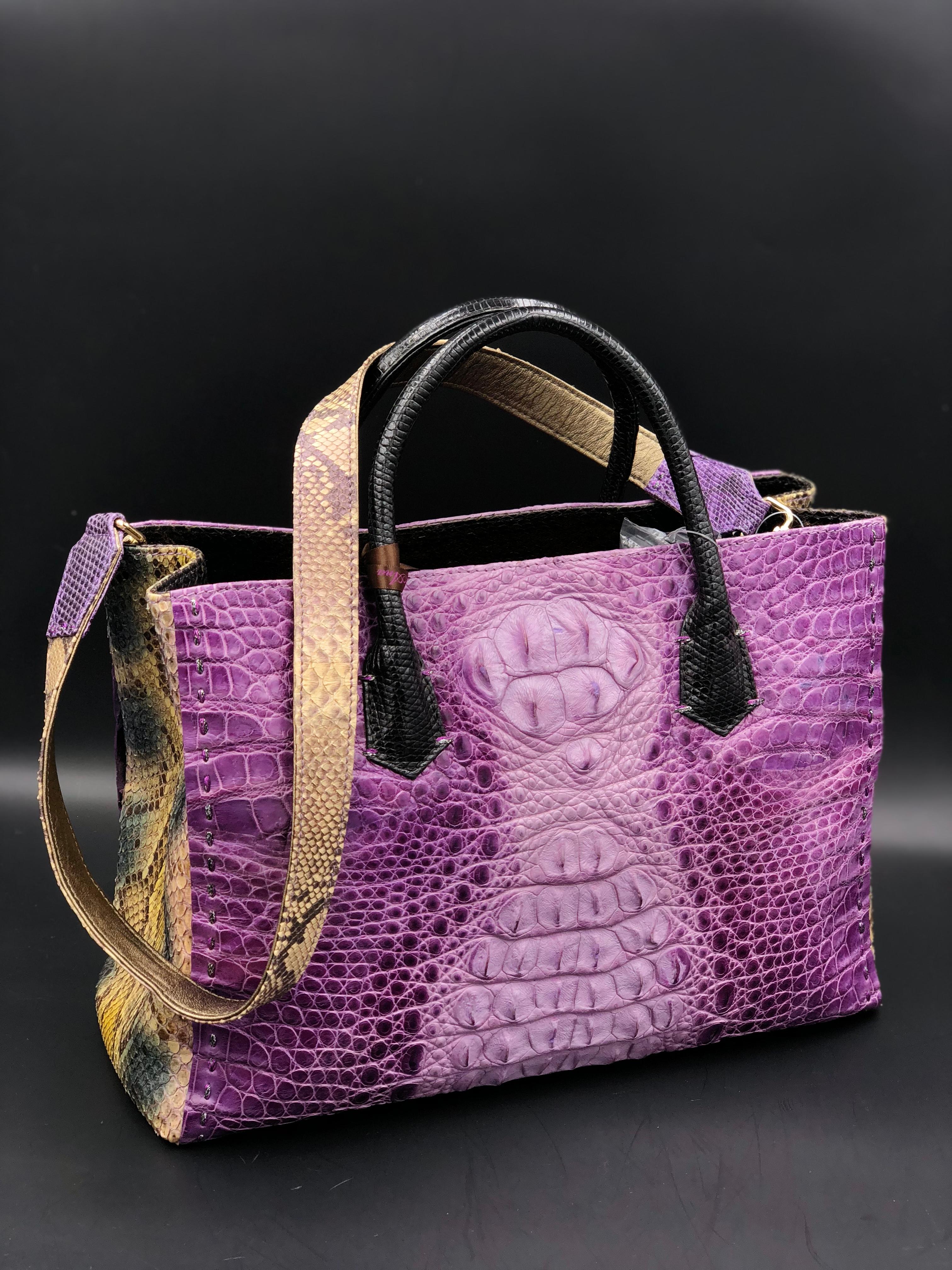 Ana Switzerland Crocodile Handbags all exquisite original design crafted by hand and made with finest skins. Each bag with colorful suede lining and with Swarovski crystals. Can order in different colors: Black, Green, Pink, Yellow, Red, White