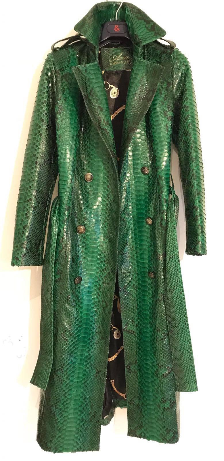 Gray Ana Switzerland Green Python long coat For Sale