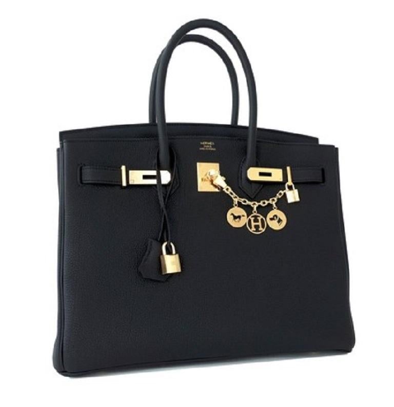 This birkin is brand new in box - store fresh with all the wrappings still in tact . 

 The bag features the classy VEAU TOGO leather in noir ( black ) with gold plated
 hardware.
 Please note the pictures taken are of the bag being advertised in
