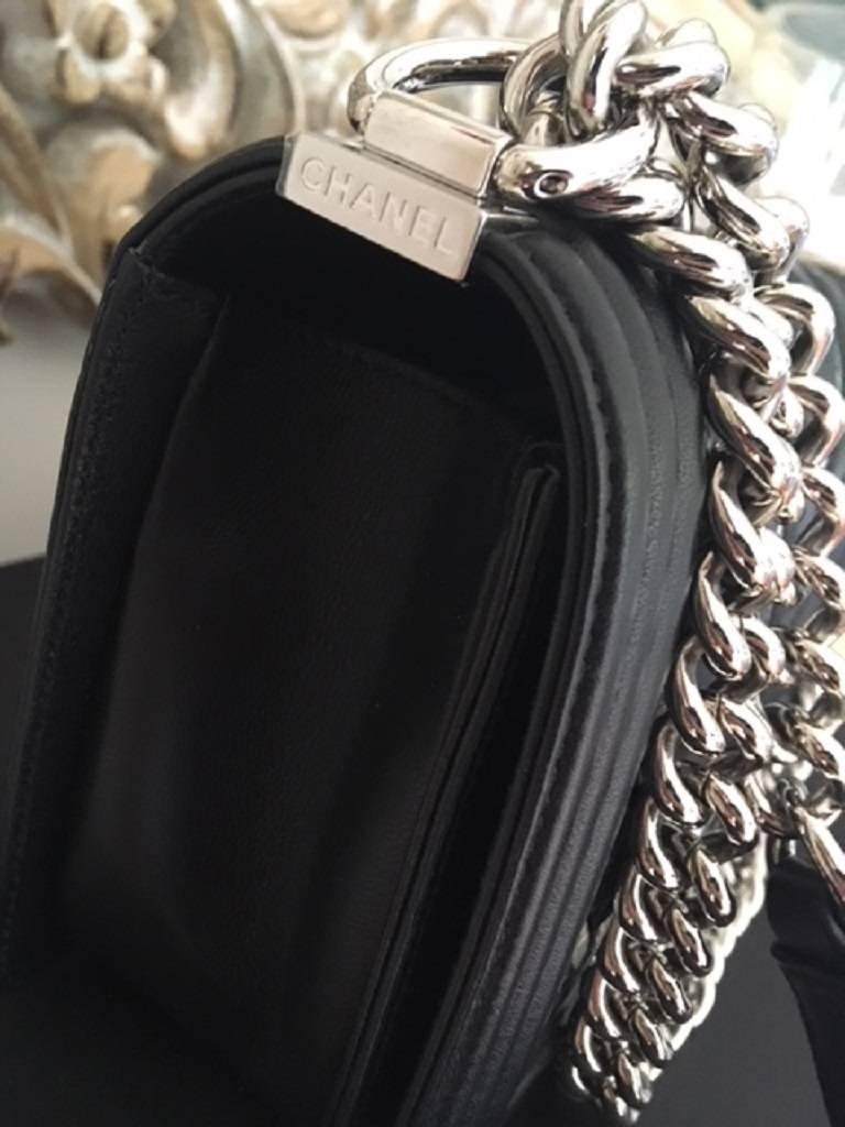 Black Chanel Medium Chevron Lambskin Irridescent PVC Boy Bag, 2017  For Sale