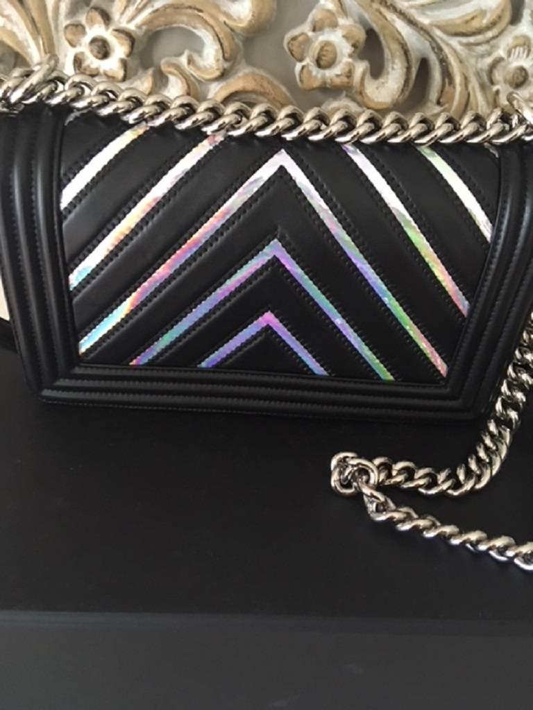 Chanel Medium Chevron Lambskin Irridescent PVC Boy Bag, 2017  For Sale 4