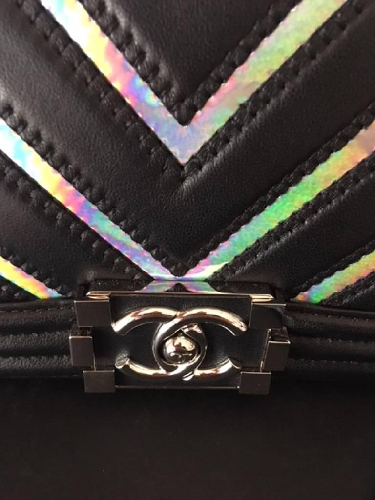 Chanel Medium Chevron Lambskin Irridescent PVC Boy Bag, 2017  For Sale 2