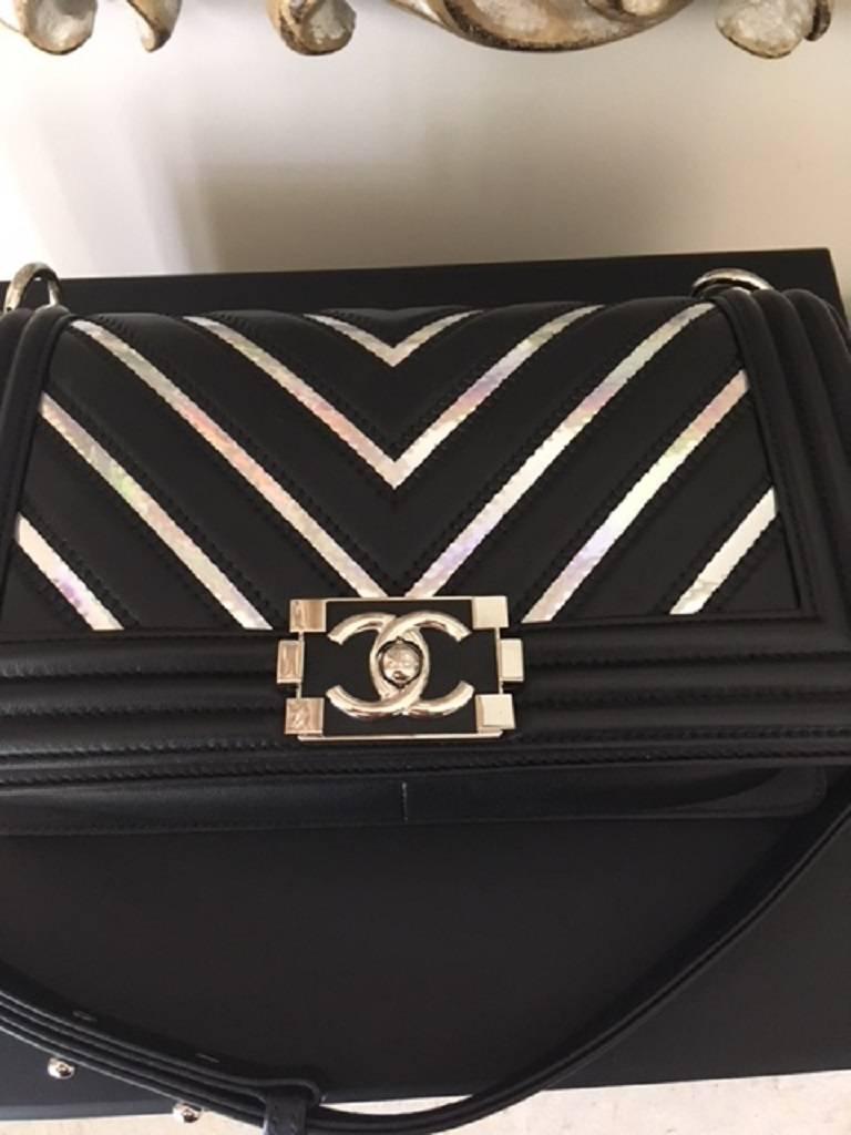 Chanel Medium Chevron Lambskin Irridescent PVC Boy Bag, 2017  For Sale 3