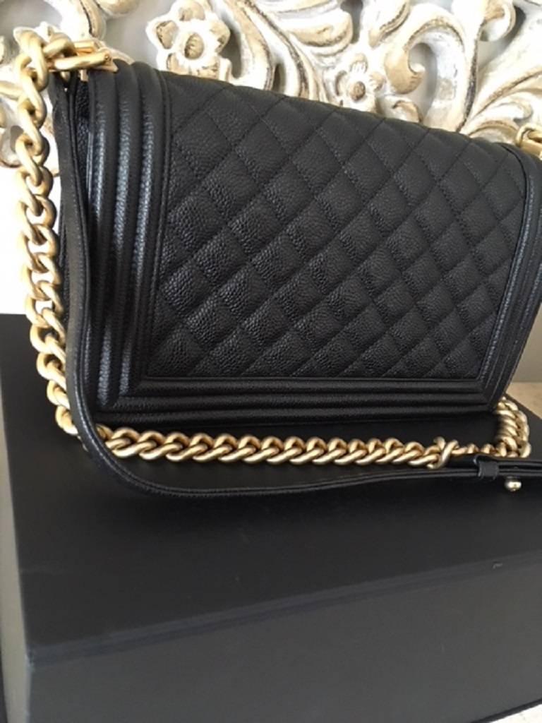 Chanel Medium Boy Bag in Quilted Caviar Leather.  For Sale 2