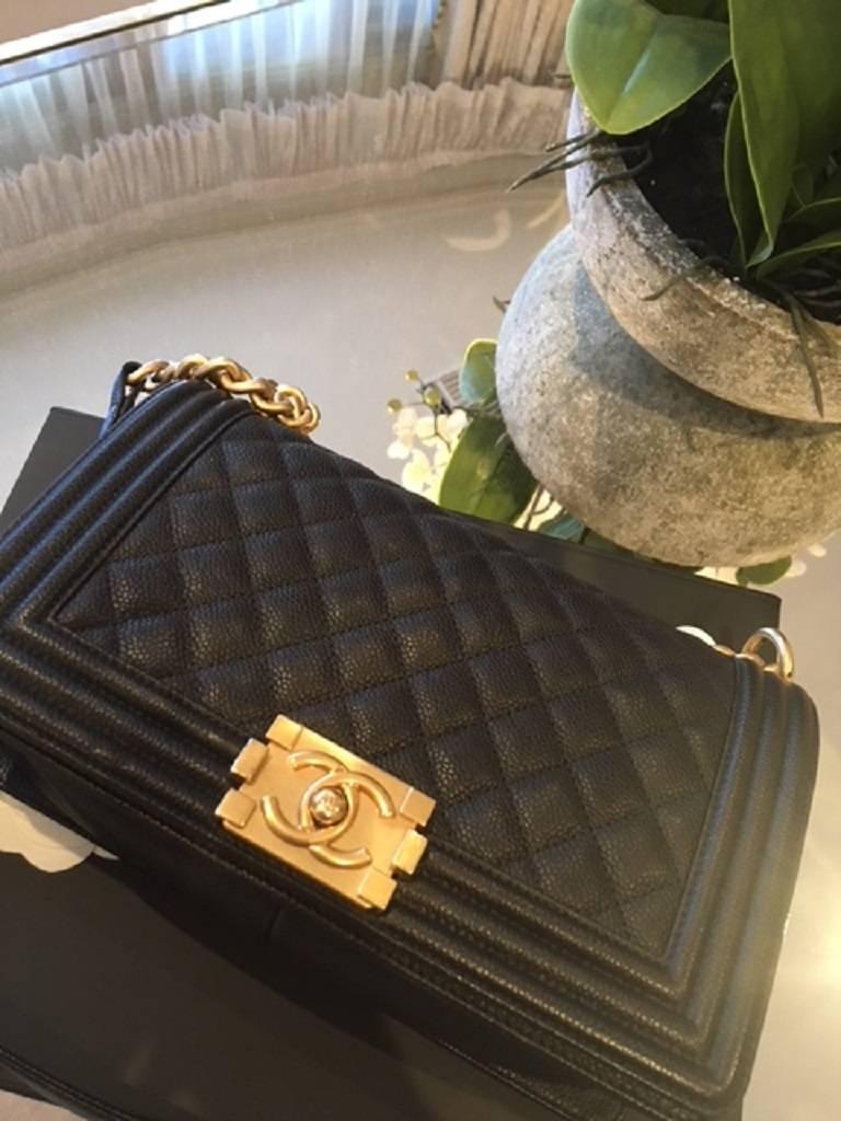 Chanel Medium Boy Bag in Quilted Caviar Leather.  For Sale 6