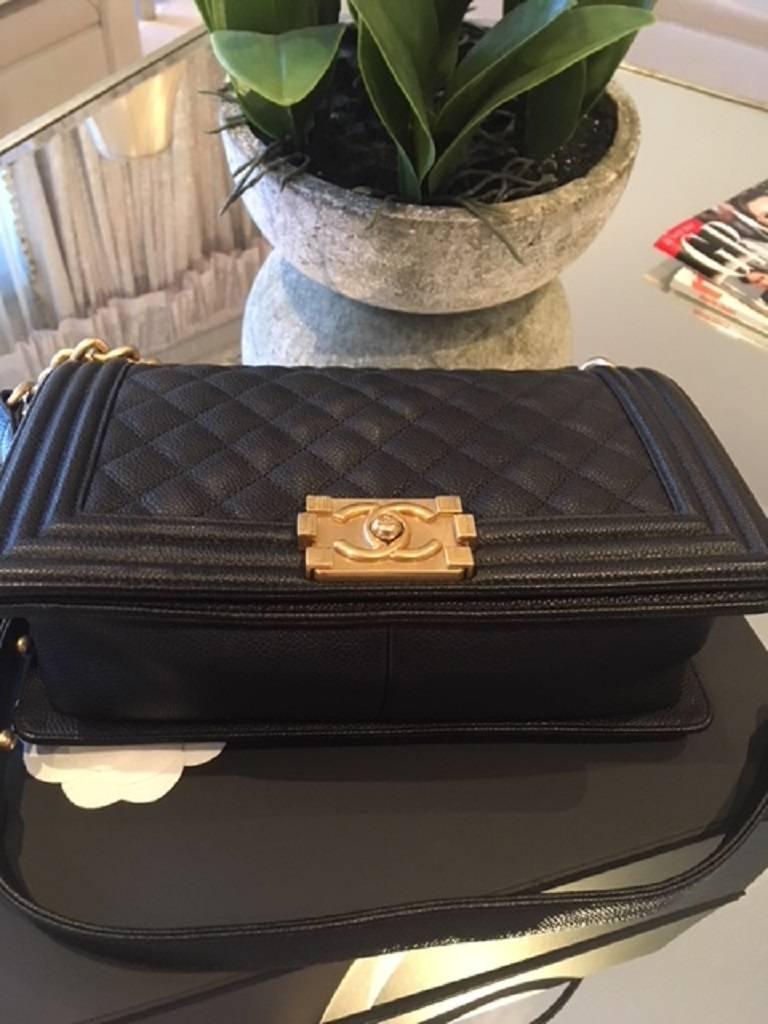 Chanel Medium Boy Bag in Quilted Caviar Leather.  For Sale 7