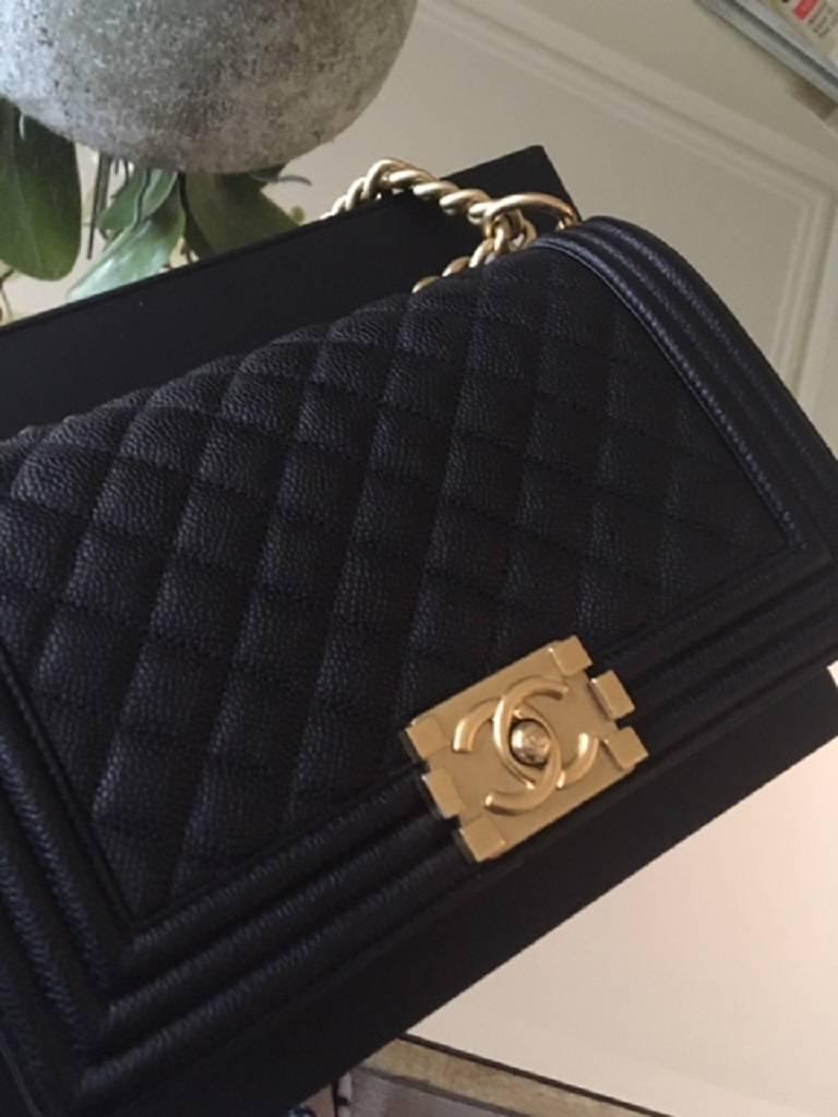 Chanel Medium Boy Bag in Quilted Caviar Leather.  For Sale 10