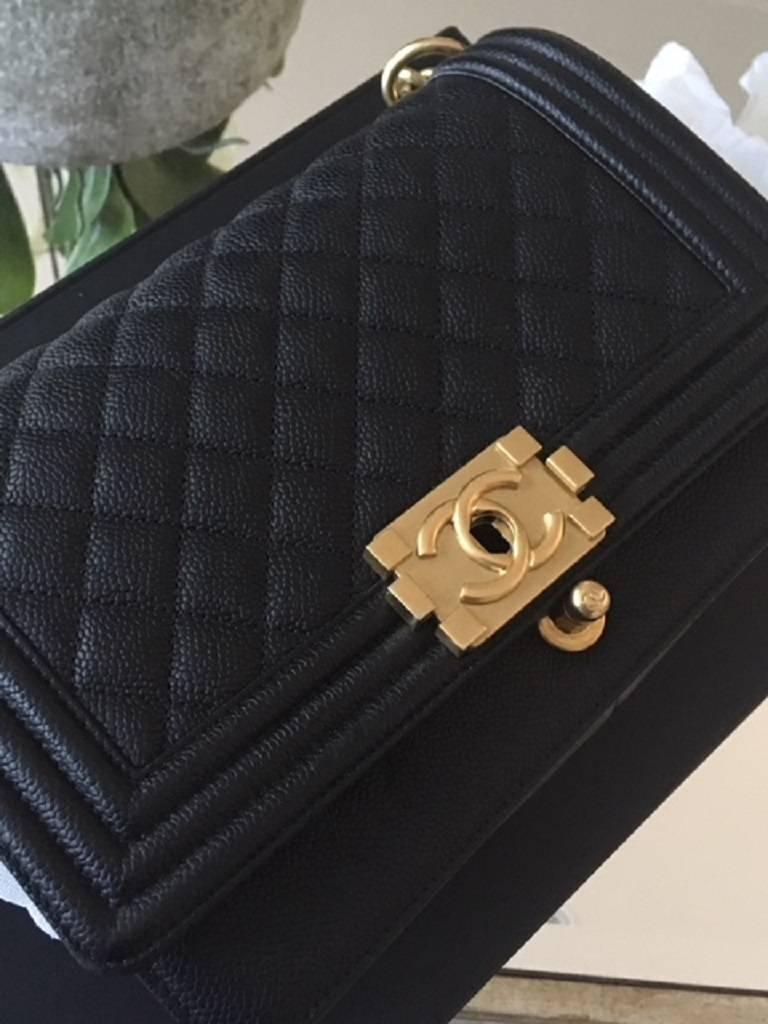 Chanel Medium Boy Bag in Quilted Caviar Leather.  For Sale 11