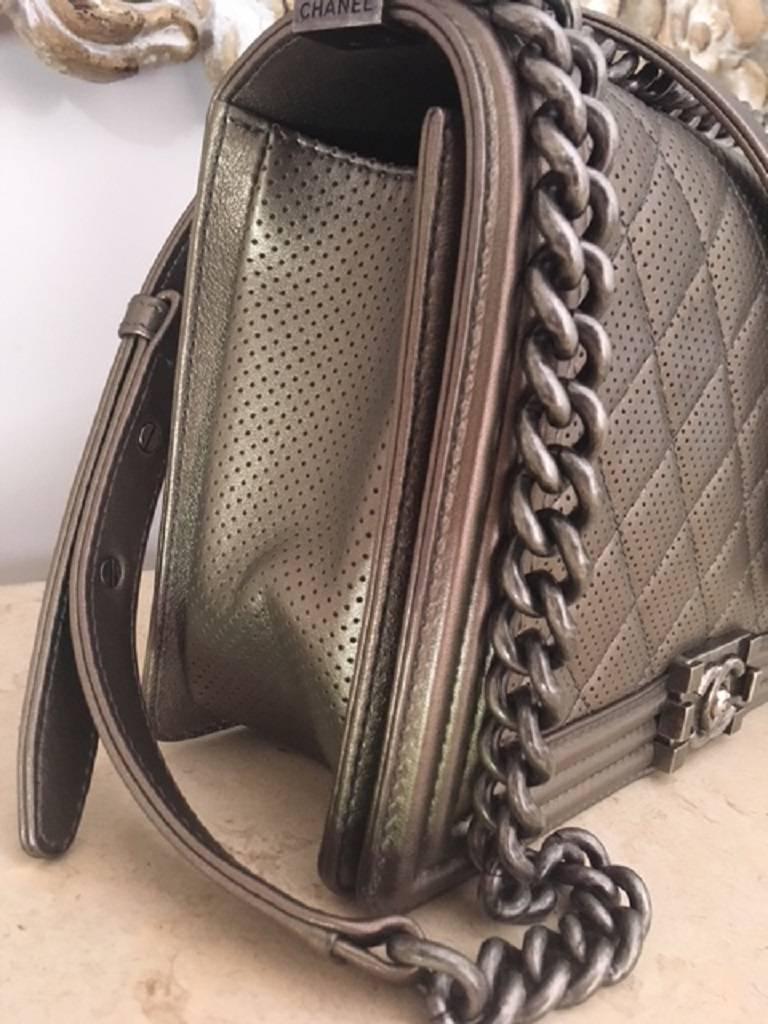 Women's Chanel New Medium Metallic Bronze Boy Bag  For Sale
