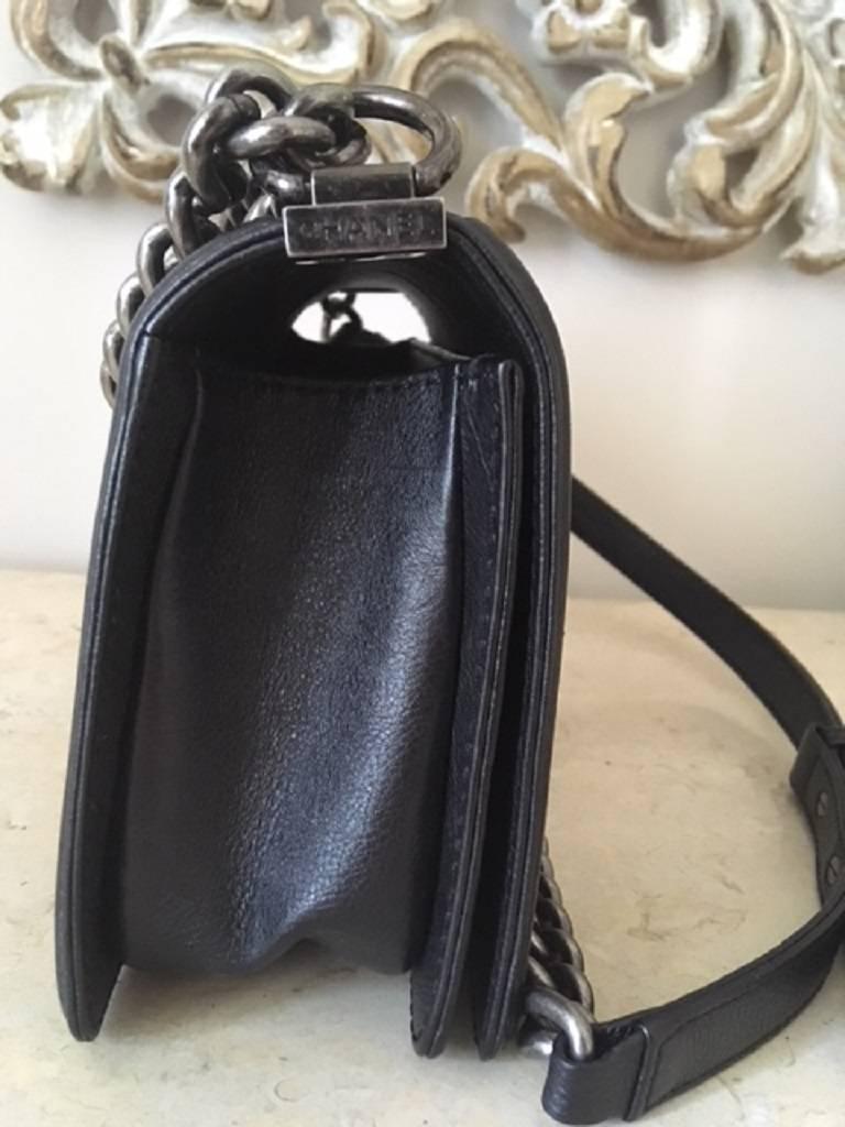 Black Chanel Medium Boy Bag in Goatskin Leather  For Sale