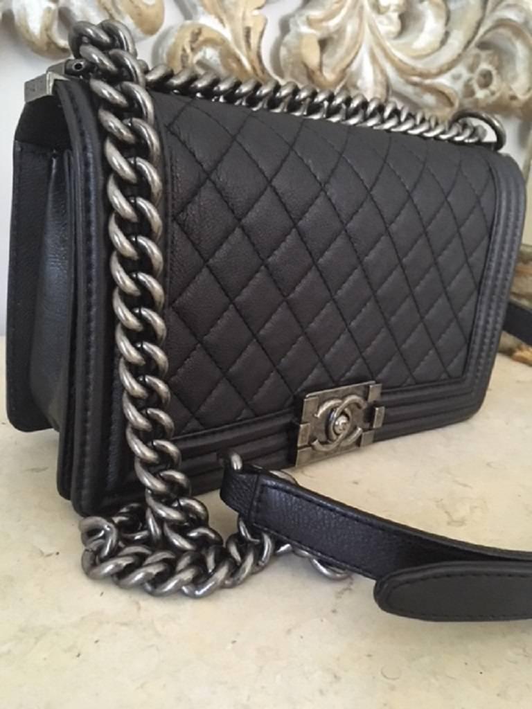 Women's Chanel Medium Boy Bag in Goatskin Leather  For Sale