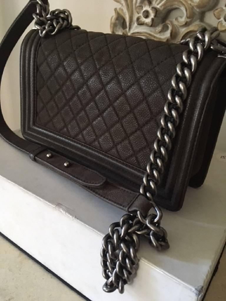 Chanel Medium Boy Bag in Brown Suede Leather  For Sale 1