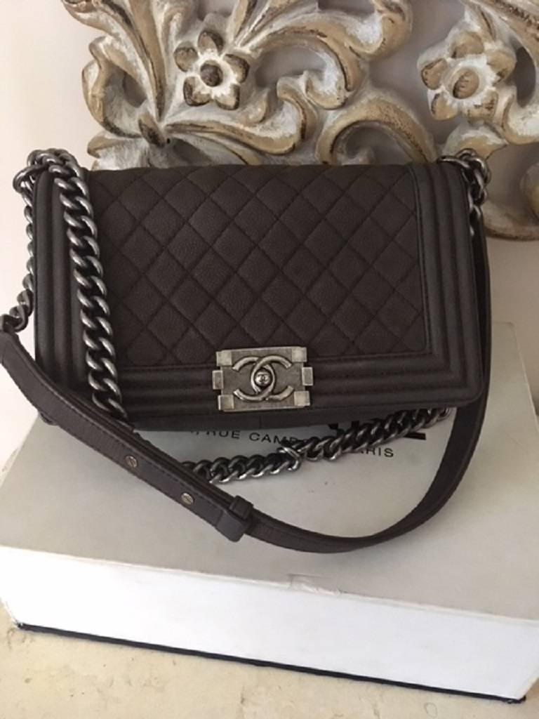 Black Chanel Medium Boy Bag in Brown Suede Leather  For Sale