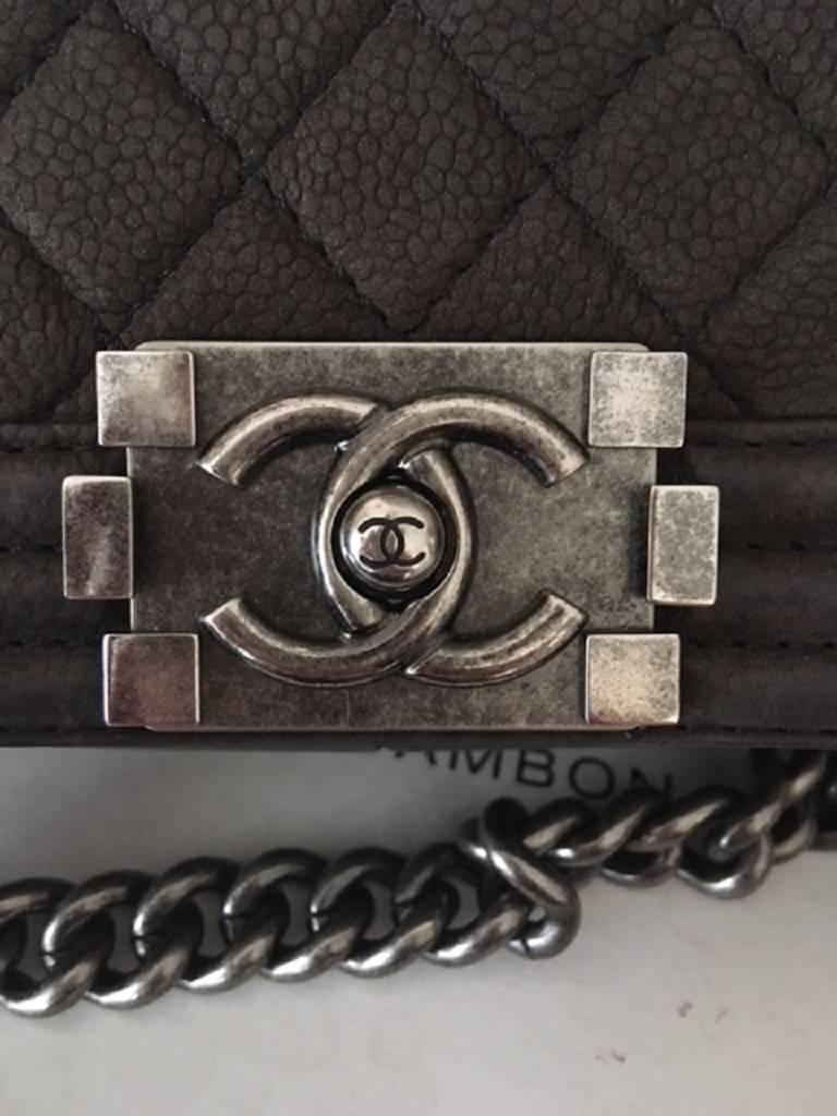 Chanel Medium Boy Bag in Brown Suede Leather  In Excellent Condition For Sale In Melbourne, AU
