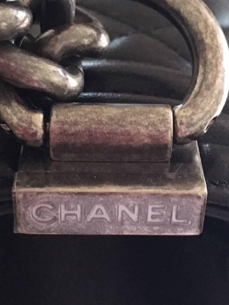 Black Chanel Old Medium boy bag in quilted lambskin leather with Ruthenium Hardware 