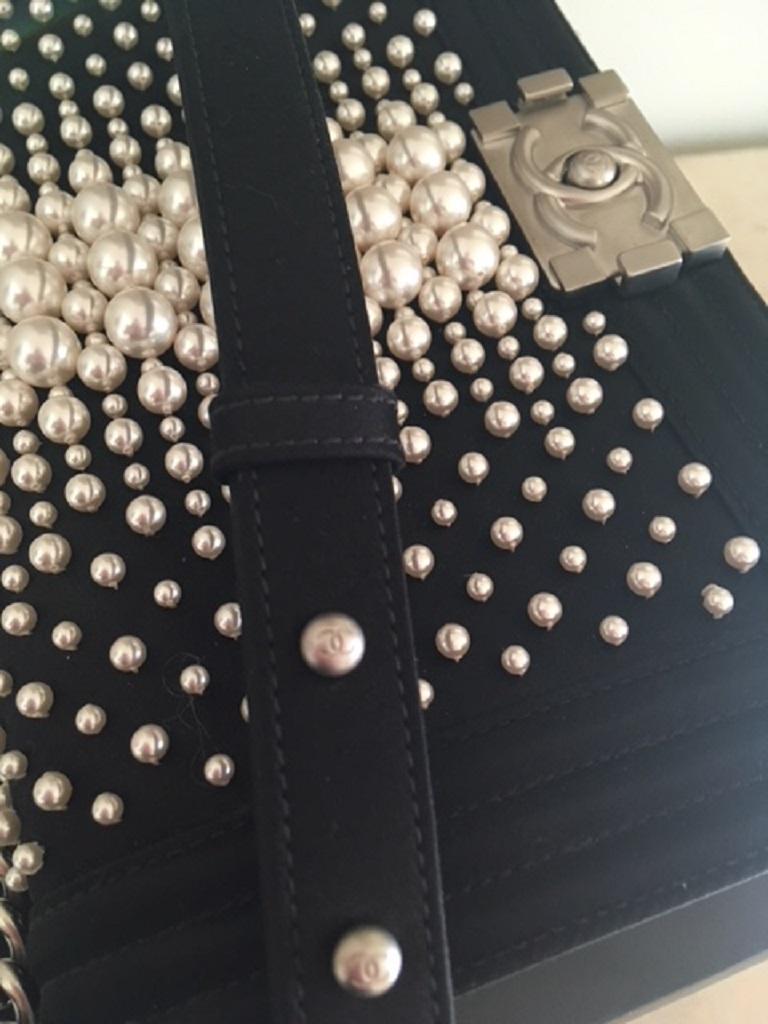 Chanel old medium size Pearl Satin Boy Bag For Sale 3