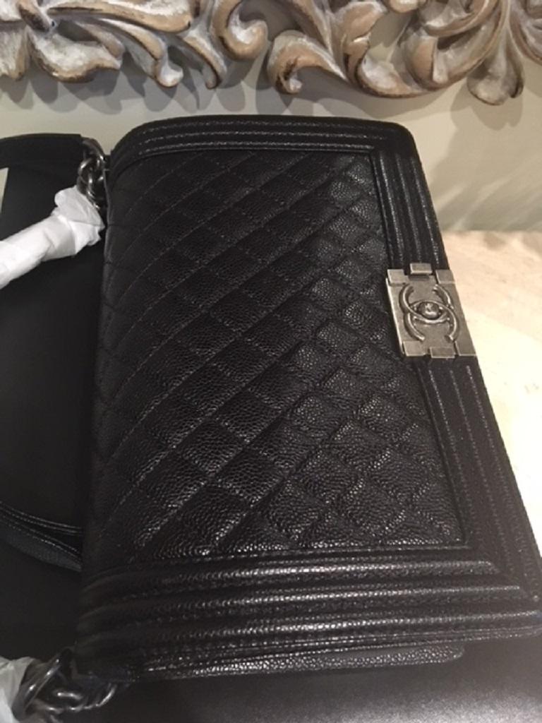 Chanel BRAND NEW Caviar Boy Bag - New Medium size with Ruthenium Hardware  For Sale 1