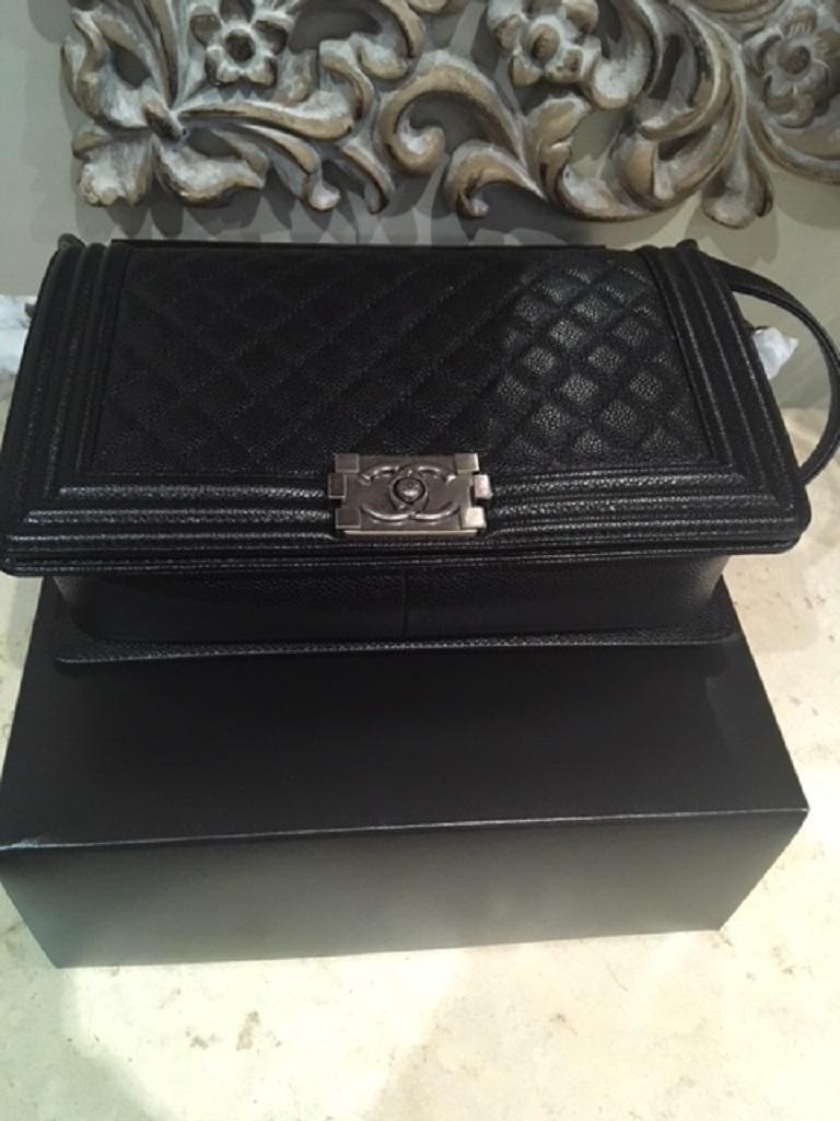 Chanel BRAND NEW Caviar Boy Bag - New Medium size with Ruthenium Hardware  For Sale 9