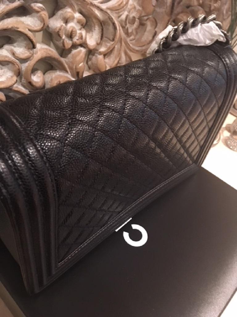Chanel BRAND NEW Caviar Boy Bag - New Medium size with Ruthenium Hardware  For Sale 11