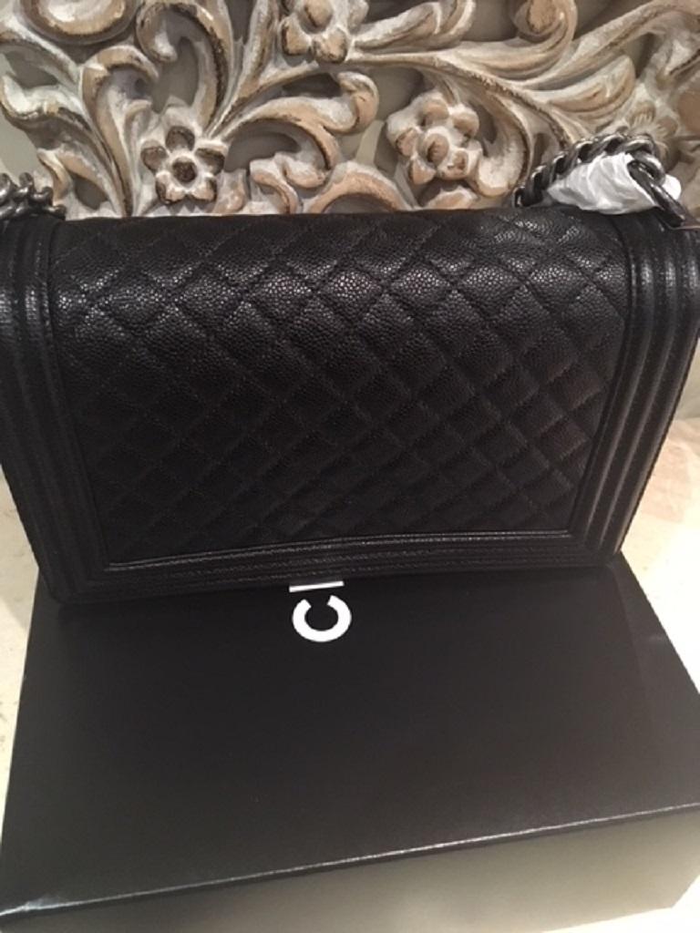 Chanel BRAND NEW Caviar Boy Bag - New Medium size with Ruthenium Hardware  For Sale 10