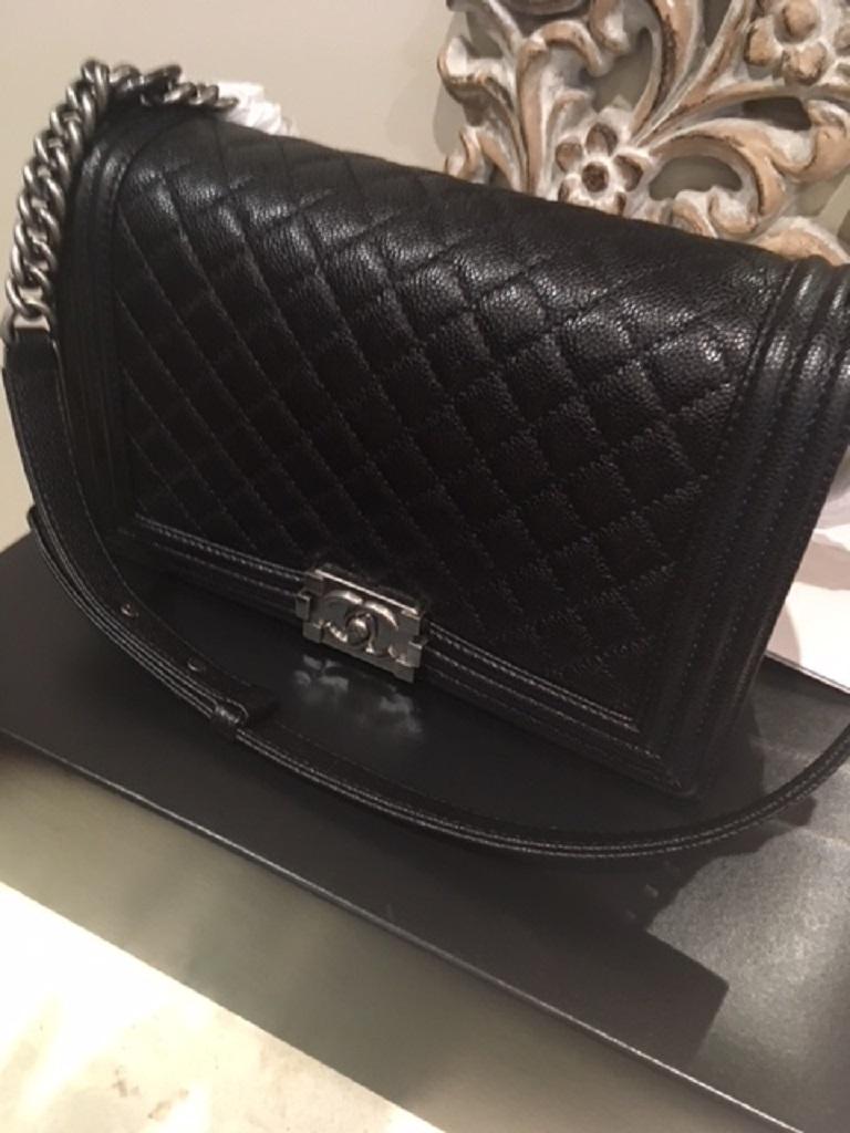 Chanel BRAND NEW Caviar Boy Bag - New Medium size with Ruthenium Hardware  For Sale 8