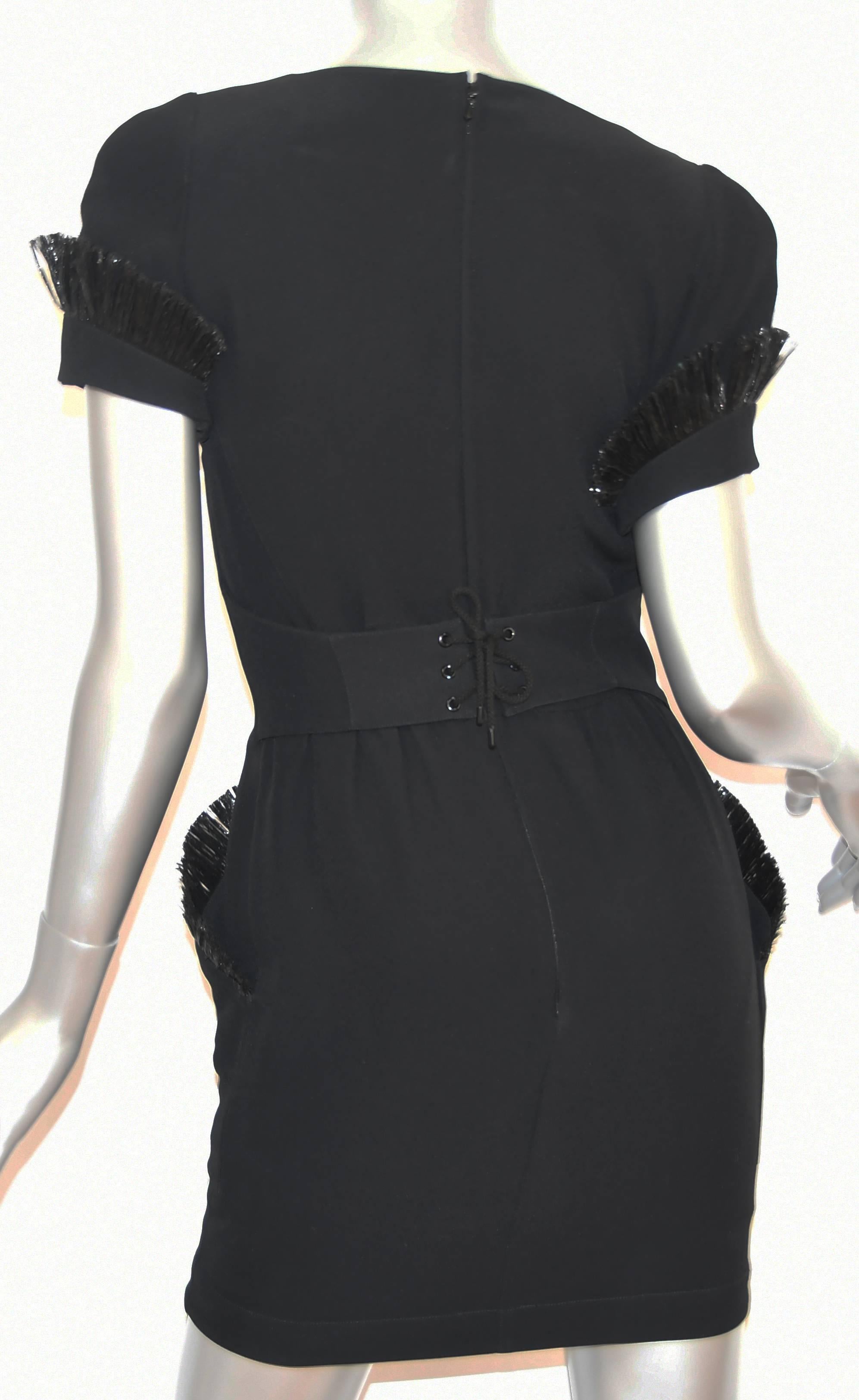 Women's Thierry Mugler Black Sculptured Dress with Raffia Detail For Sale