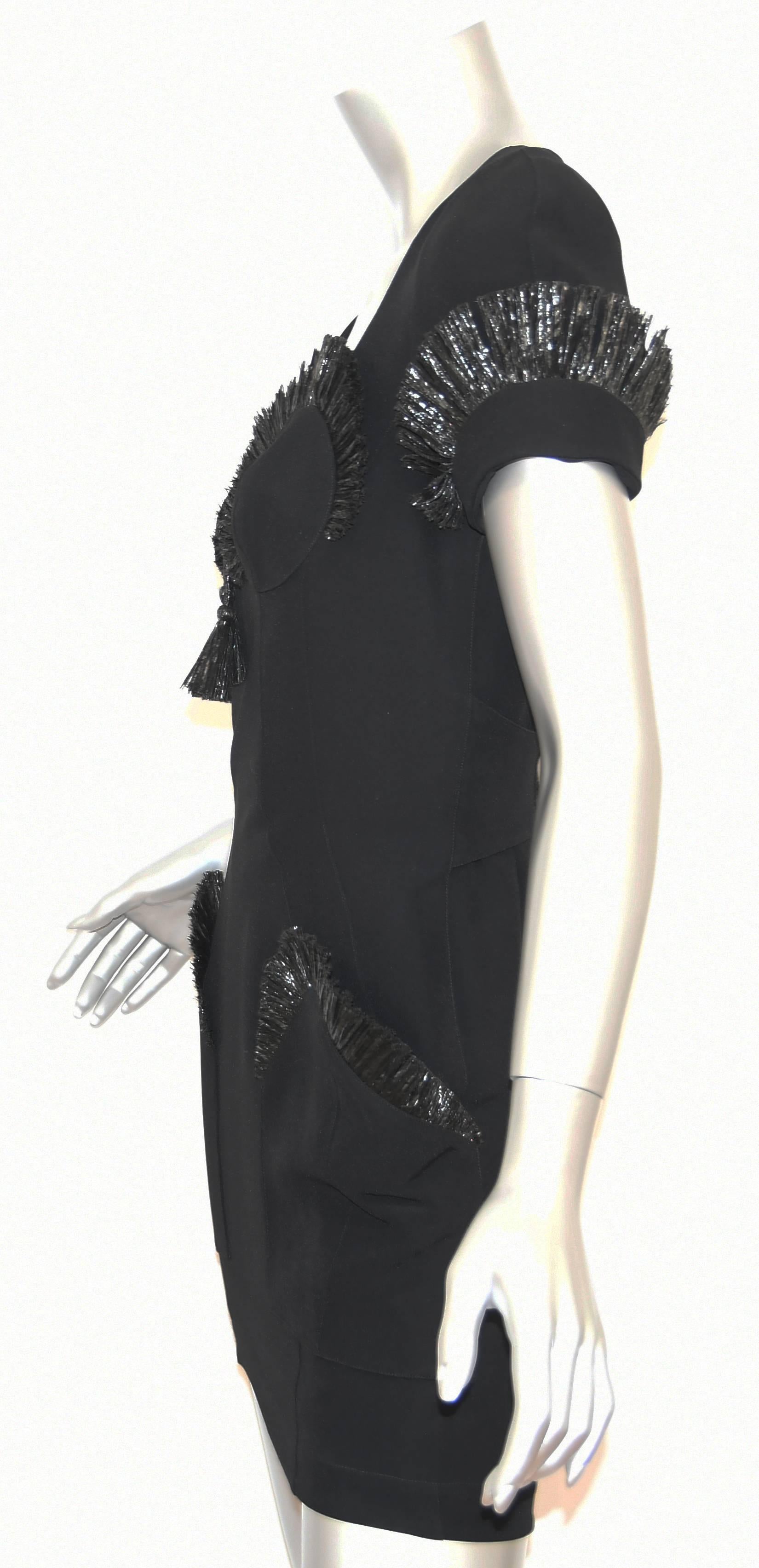 Thierry Mugler Black Sculptured Dress with Raffia Detail In Excellent Condition For Sale In Newport, RI