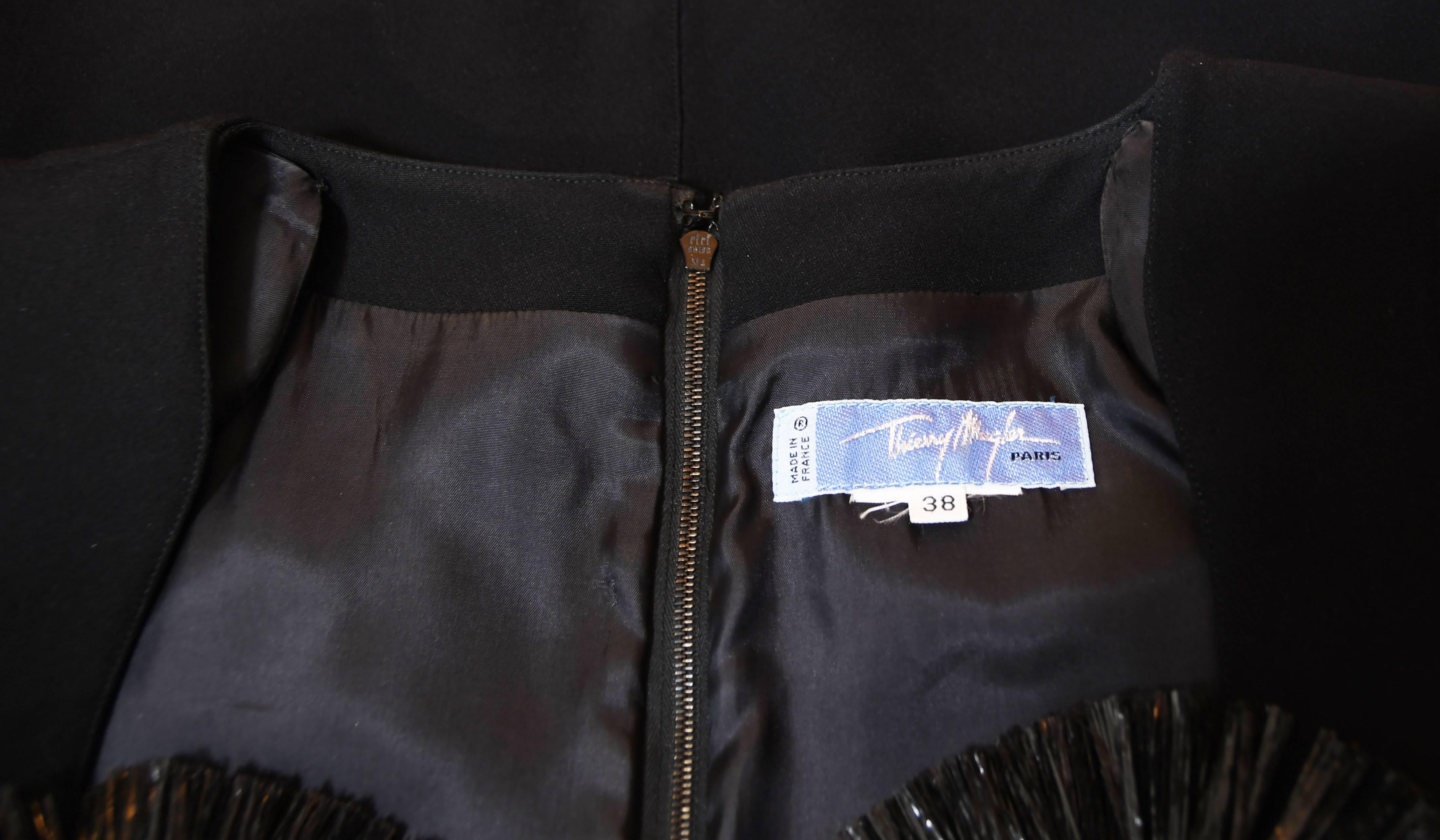 Thierry Mugler Black Sculptured Dress with Raffia Detail For Sale 3