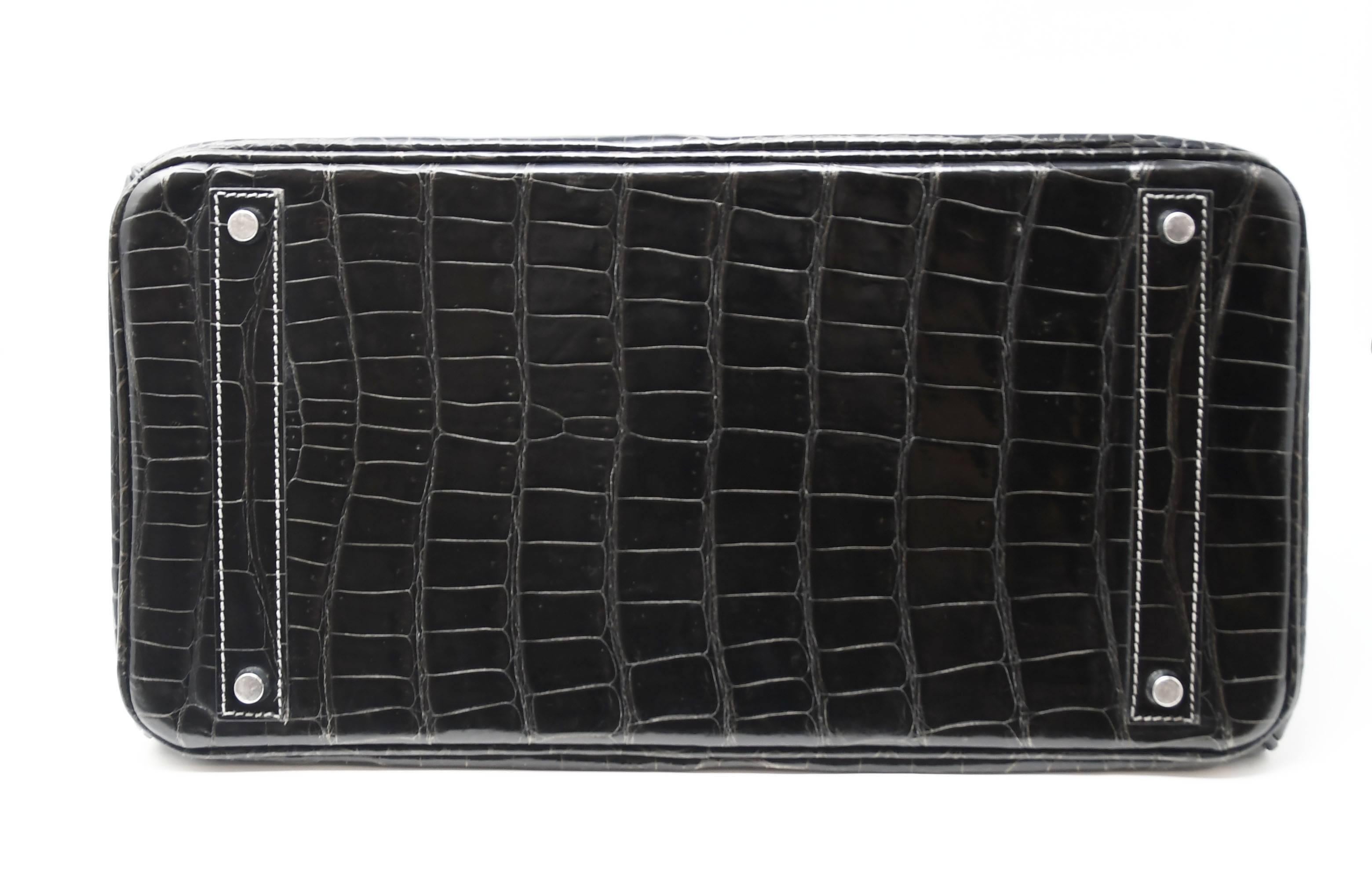 Black Hermes Birkin Bag 40cm Graphite Porosus Crocodile PHW For Sale