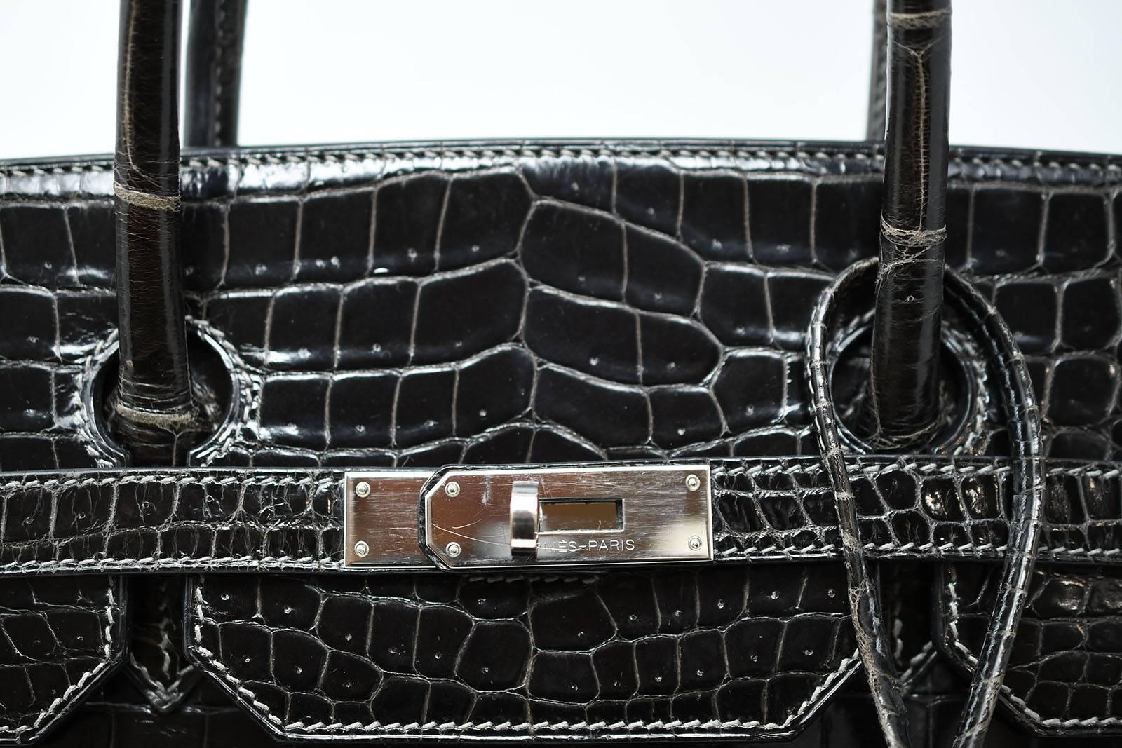 Hermes Birkin Bag 40cm Graphite Porosus Crocodile PHW In Excellent Condition For Sale In Newport, RI