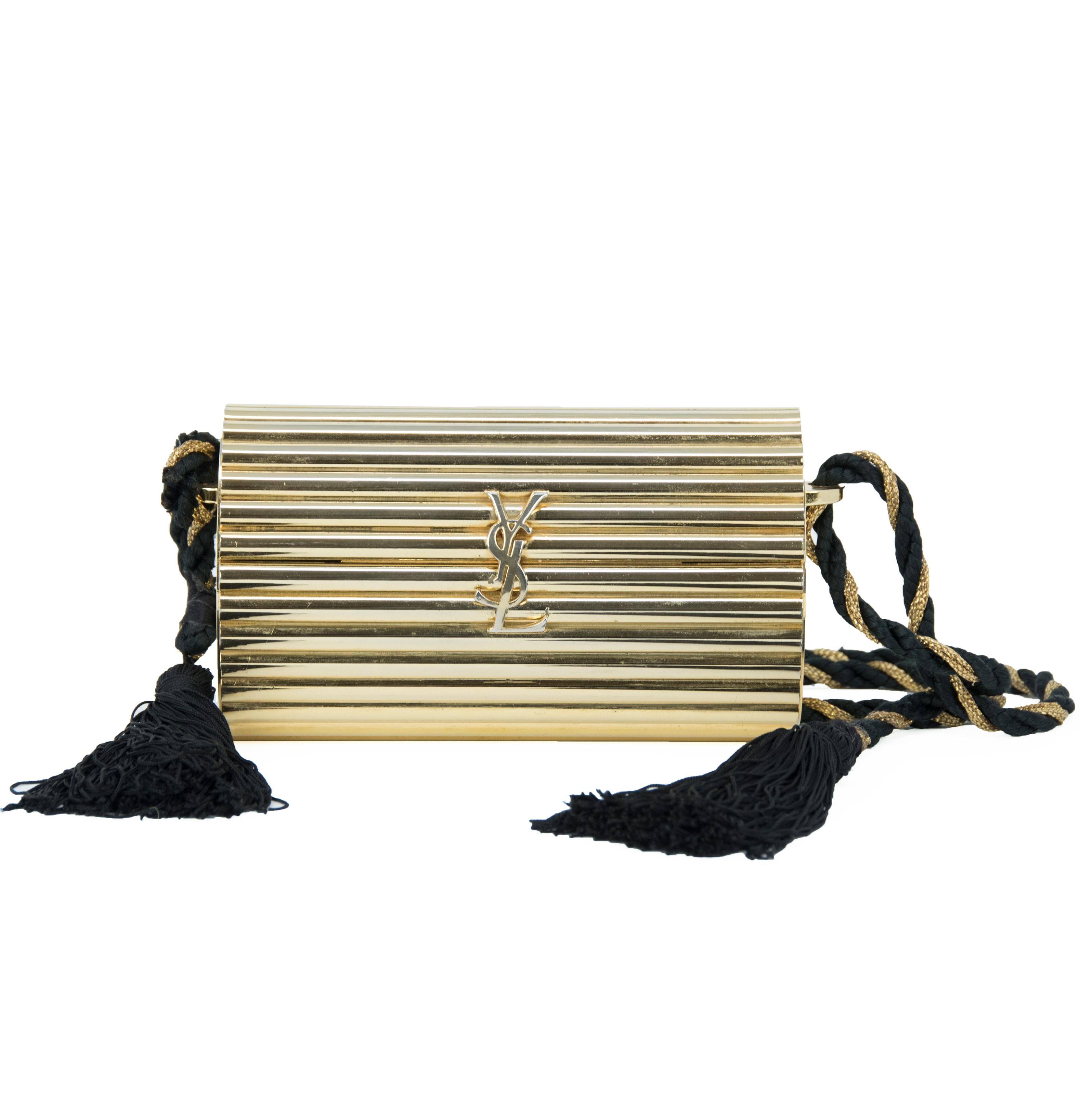 Yves Saint Laurent  Gold Minaudière Tassel Evening Bag For Sale