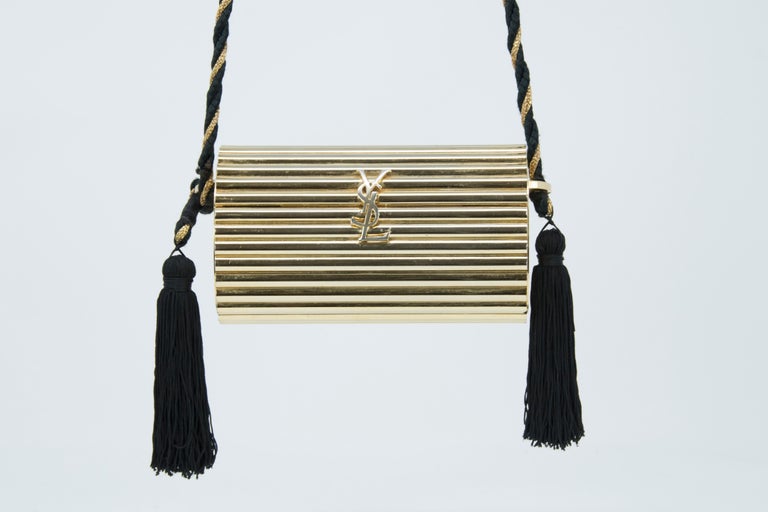 Yves Saint Laurent Gold Minaudière Tassel Evening Bag For Sale at