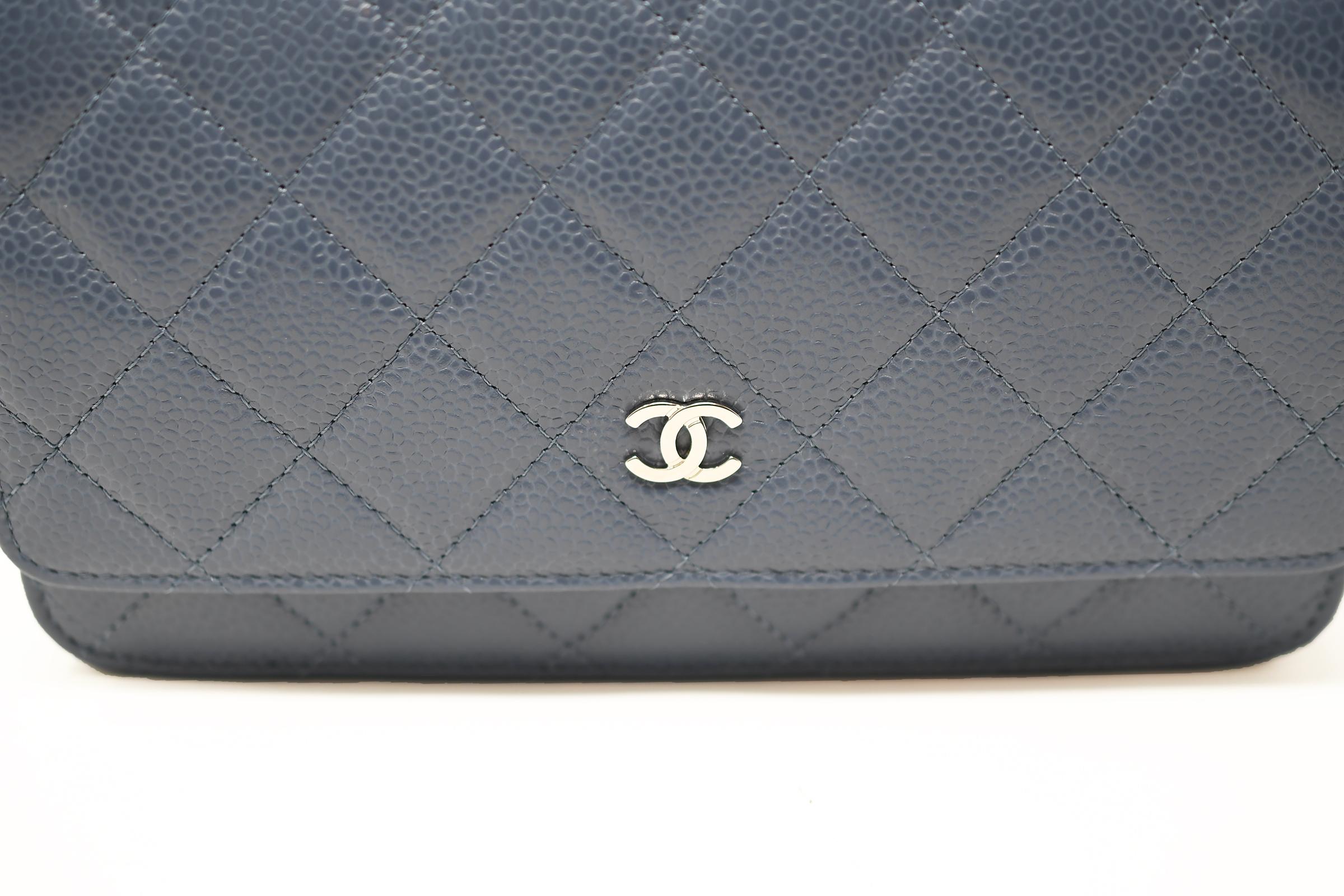 Gray Chanel Caviar Quilted Wallet On Chain Blue For Sale
