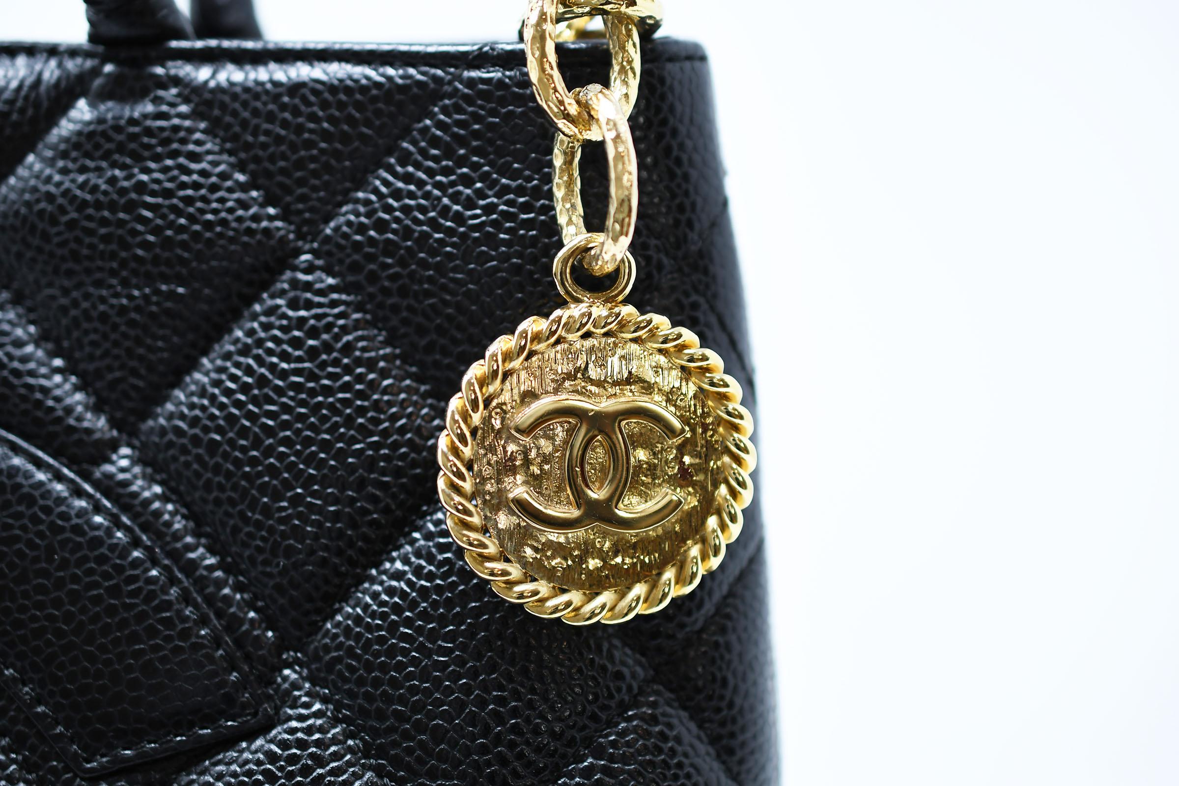 Women's Chanel Black Caviar Gold Medallion Tote 