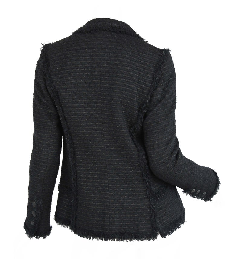 Chanel Classic Black Tweed Blazer with Peak Lapel - Size FR 36 at ...