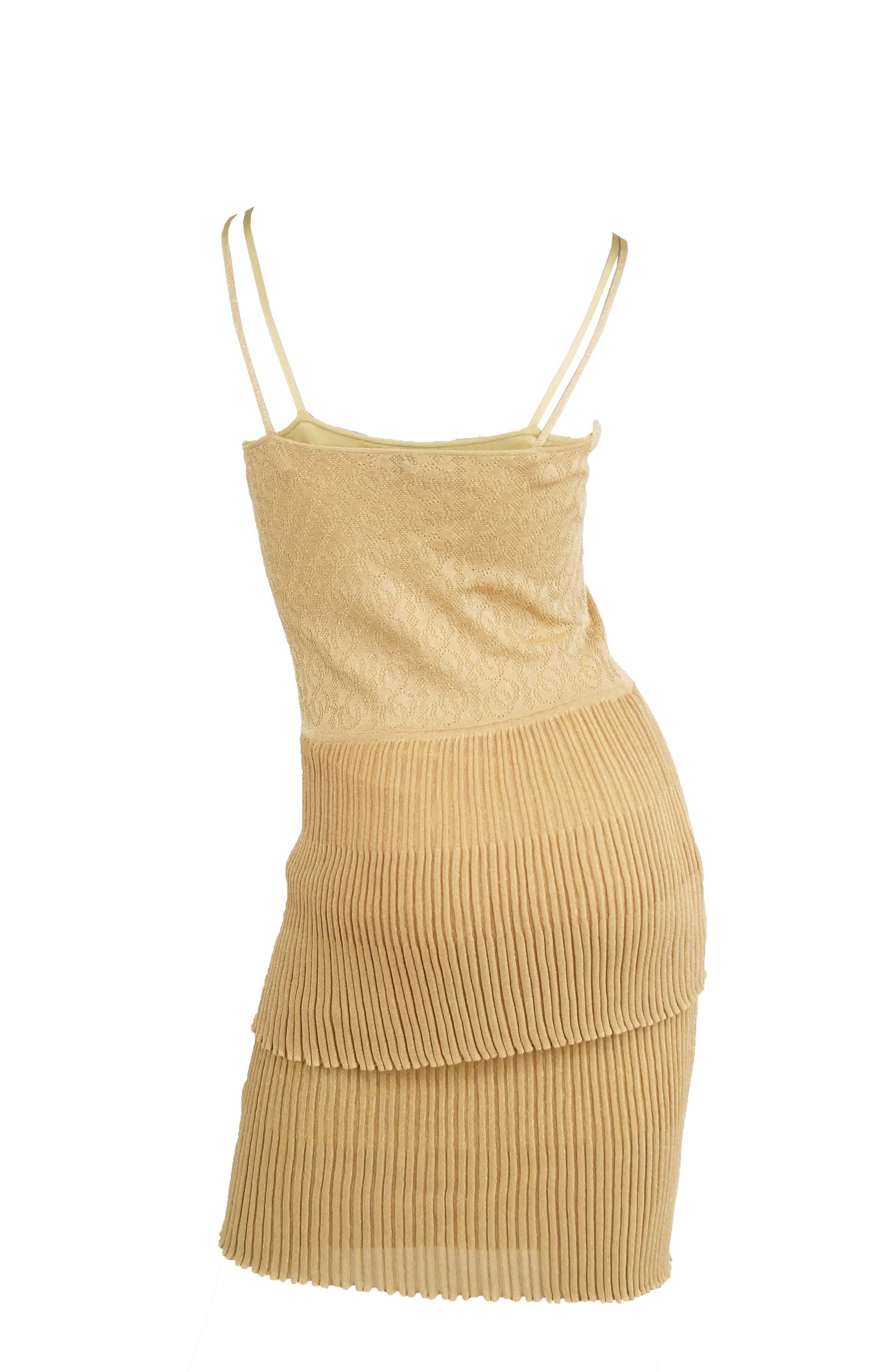 Chanel Gold Knit Two Tiered Dress - Size FR 36 In Excellent Condition For Sale In Newport, RI