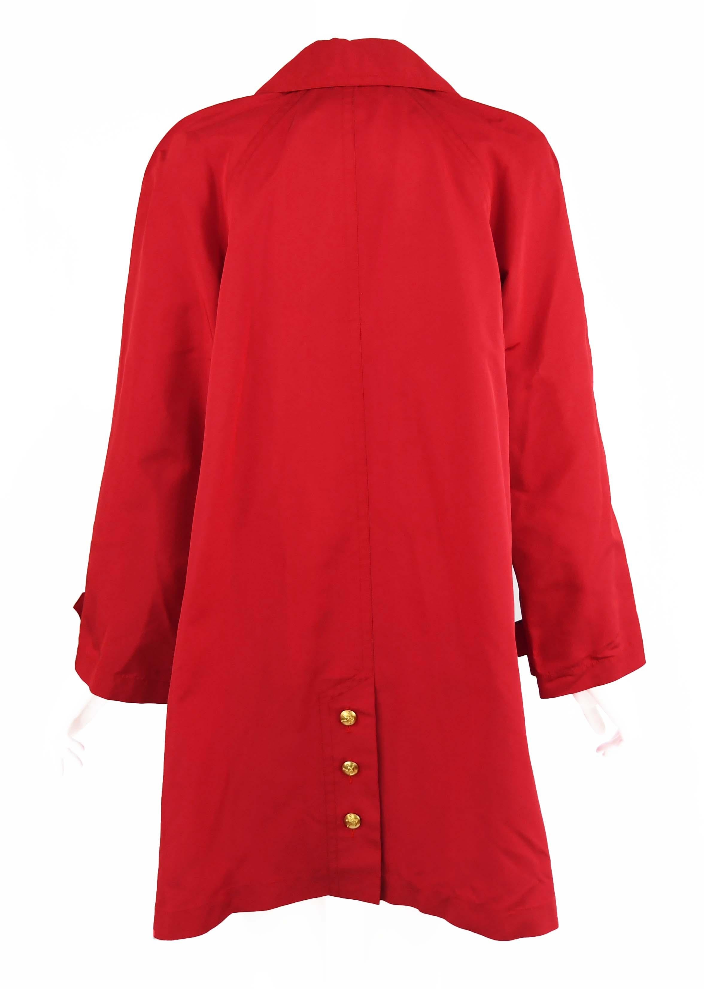 Women's Chanel Vintage Red Rain Coat with Gold Buttons - Size FR 34 For Sale