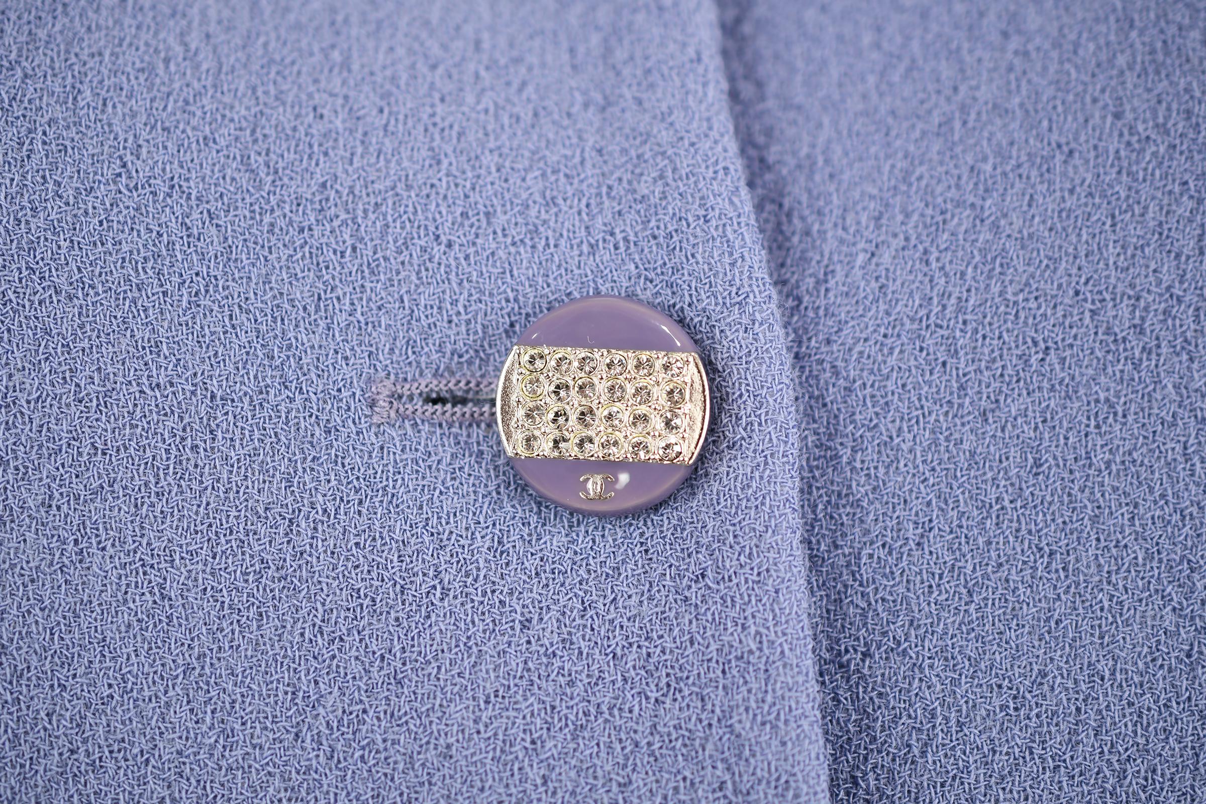 Vintage Chanel Lilac/Gray Suit with Rhinestone Buttons - Size FR 36 In Excellent Condition For Sale In Newport, RI