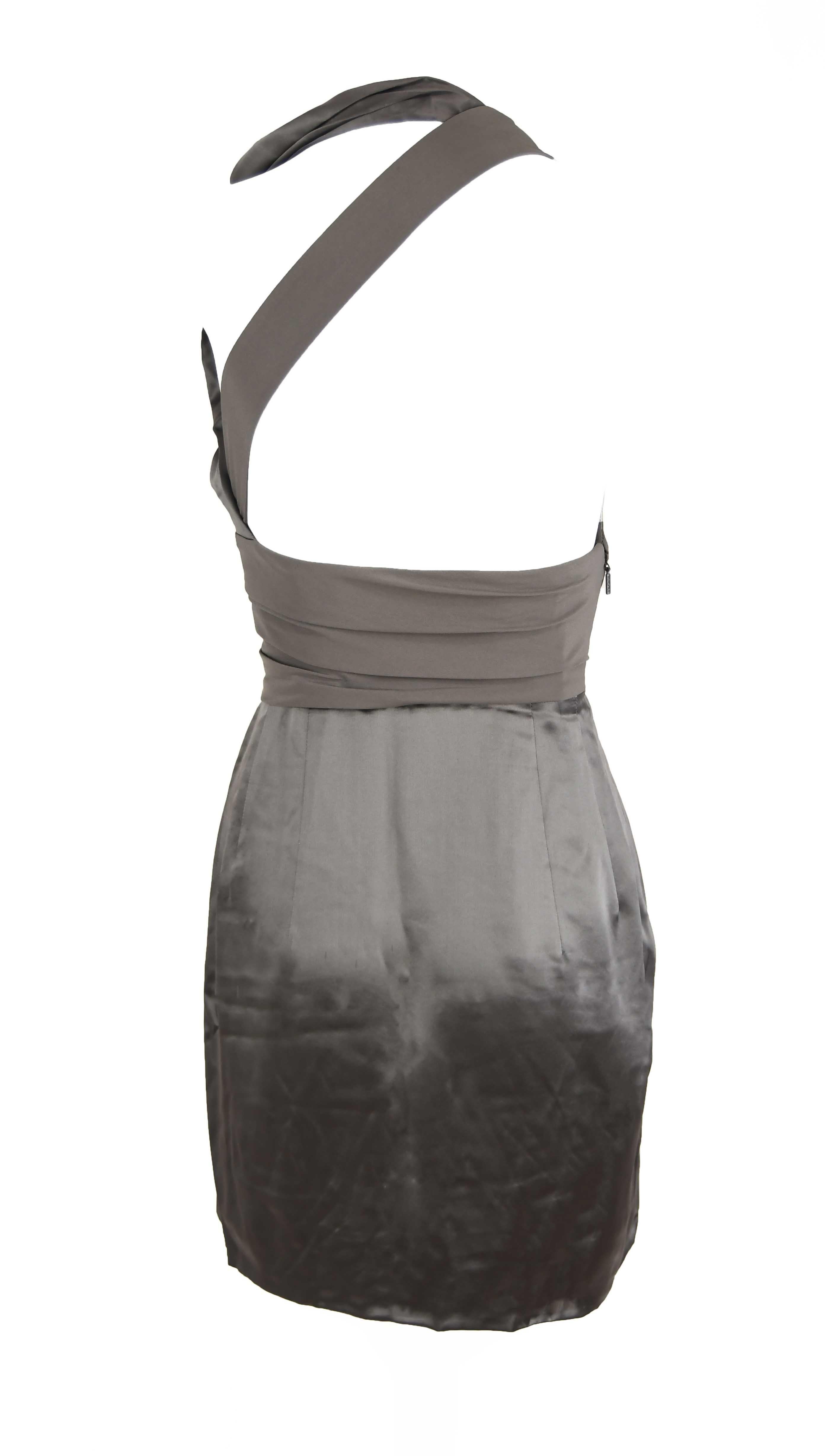 Versace Gray Charmeuse Halter Dress - Size IT 38 In New Condition For Sale In Newport, RI