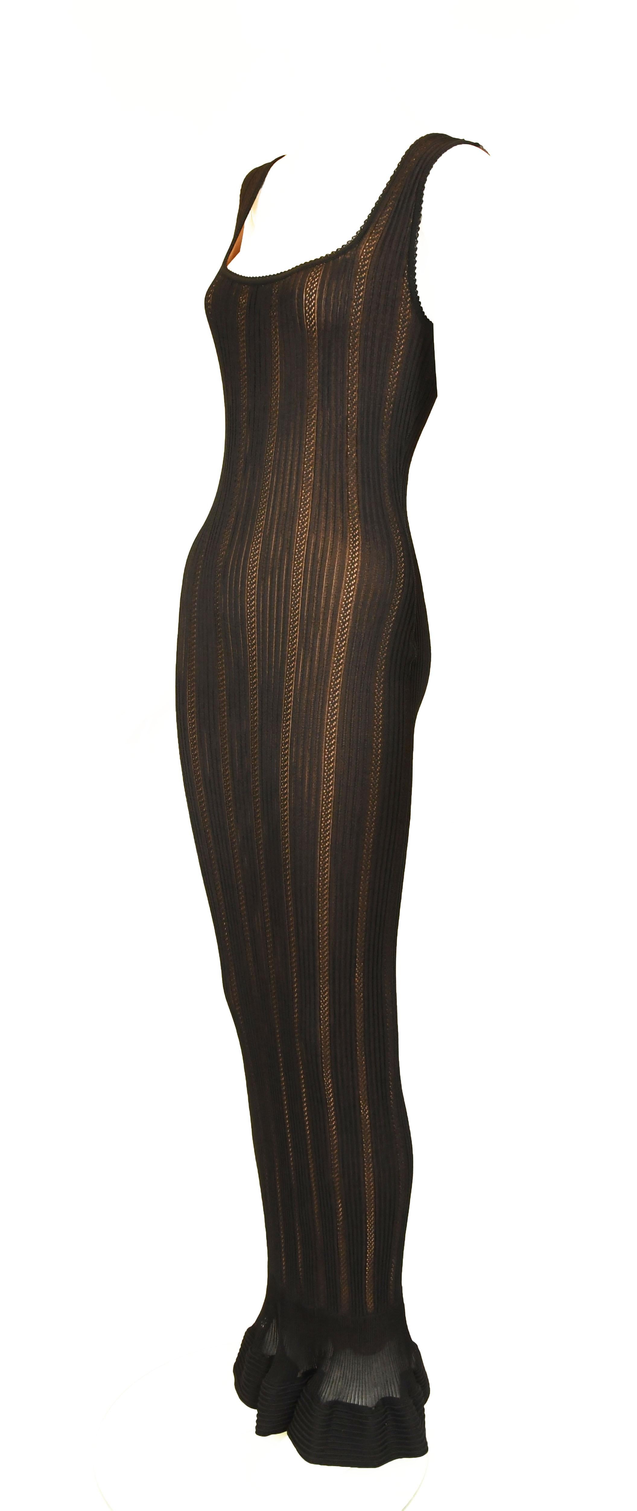 Vintage Alaia Black Knit Jacquard Gown with Nude Slip - Size S In Excellent Condition For Sale In Newport, RI