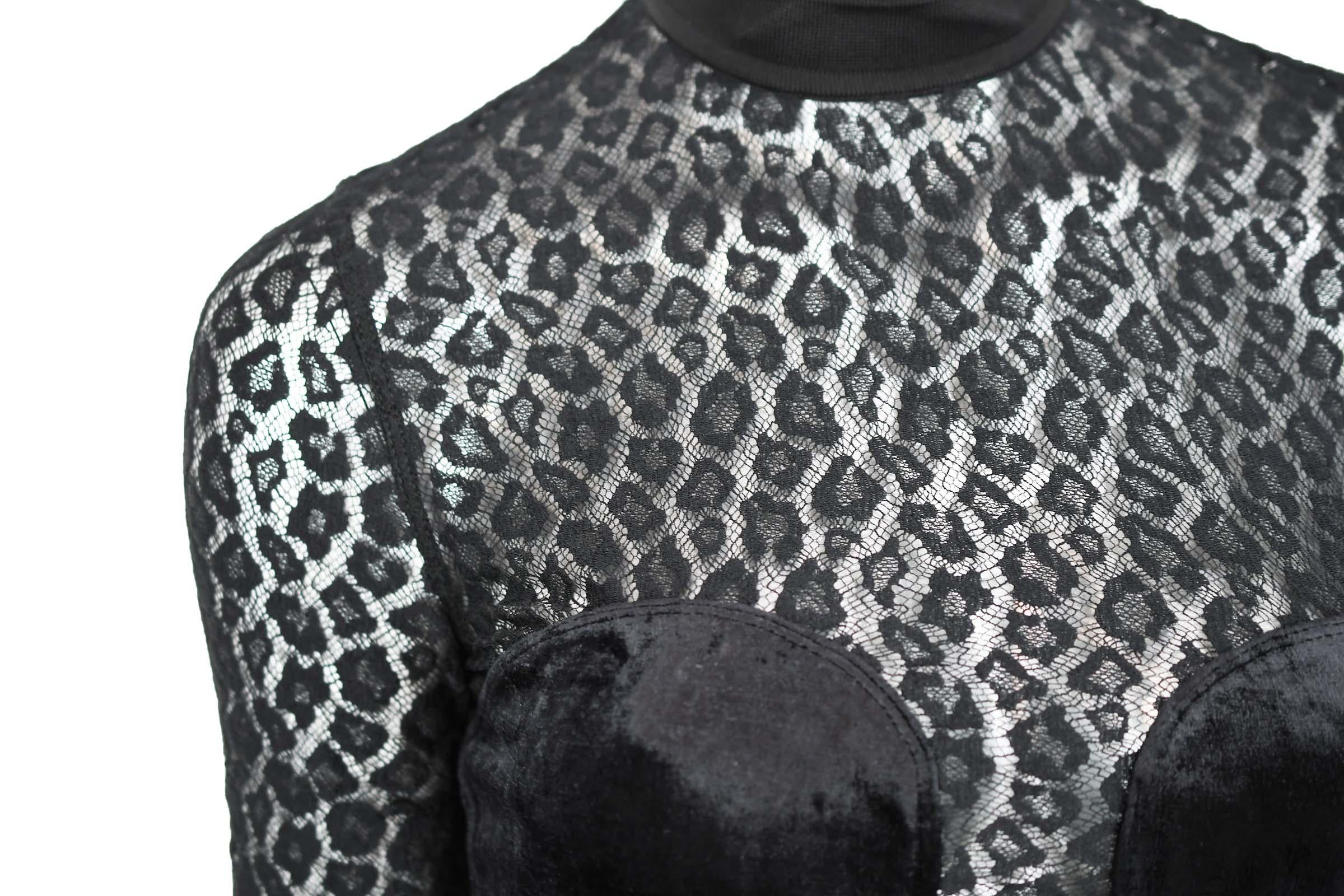 Vintage Alaia Black Leopard Lace Bodysuit - Size S In Excellent Condition In Newport, RI