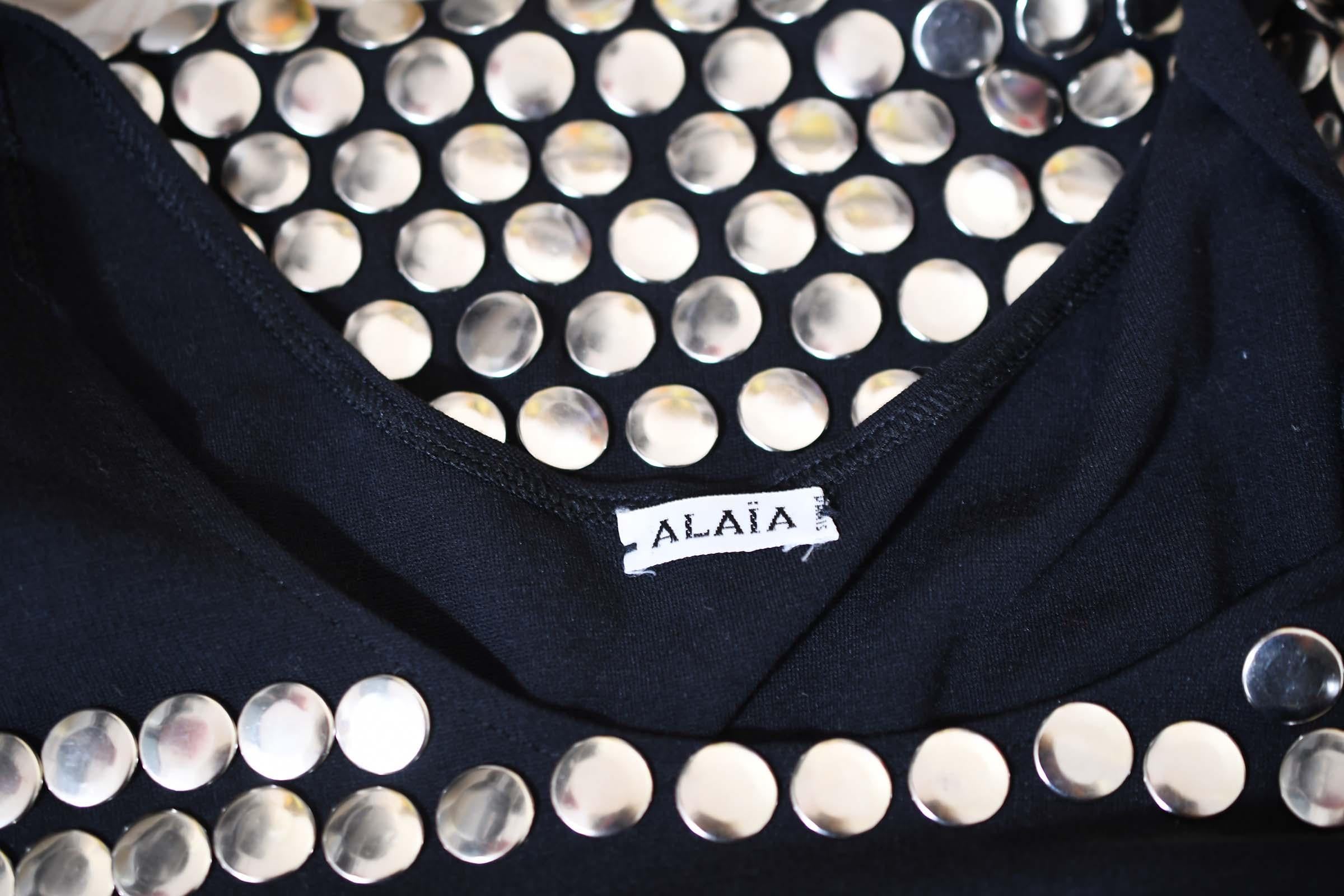 Women's Vintage Alaia Black Mini Dress with Silver Studs - Size S For Sale