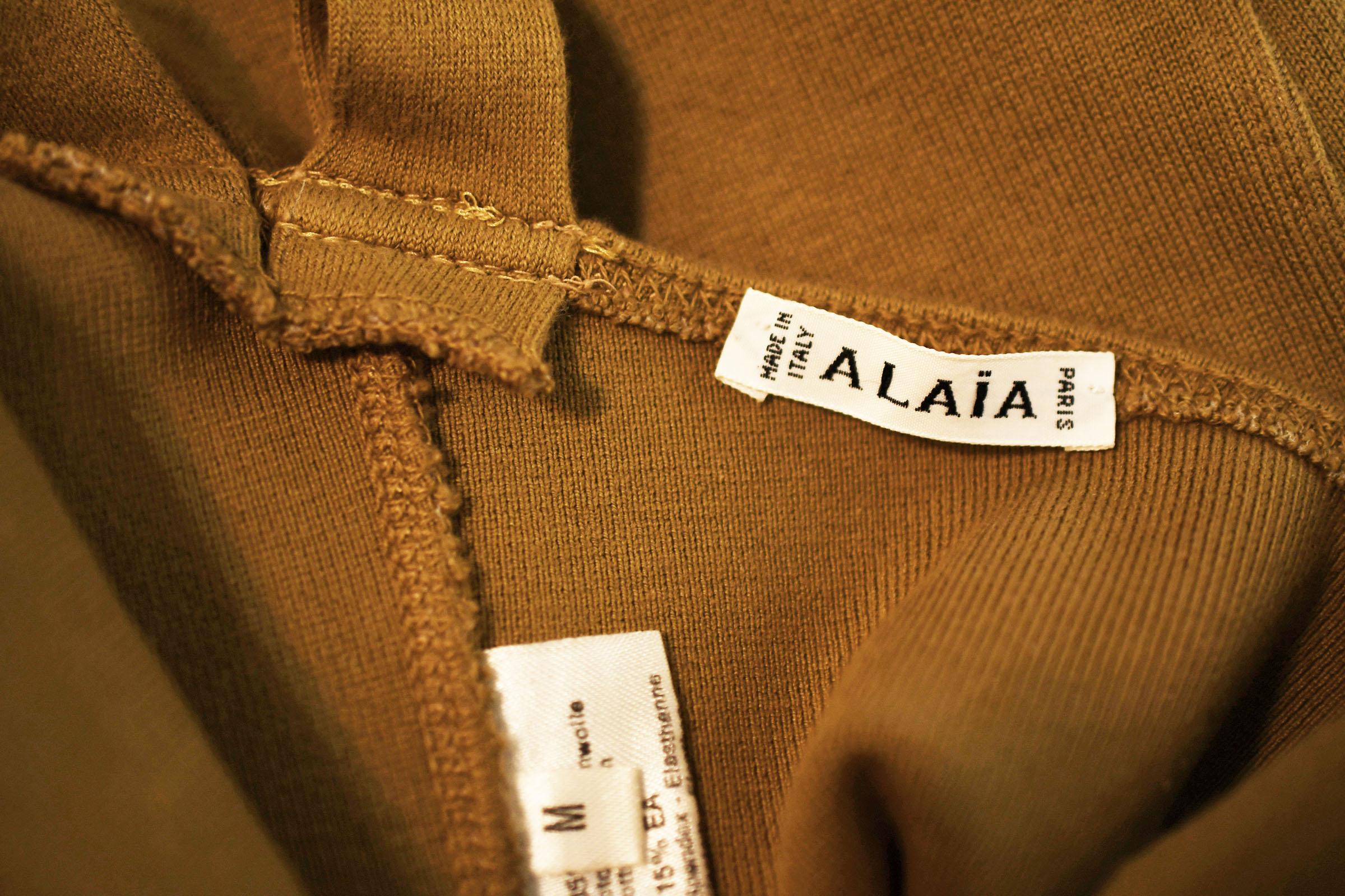 Vintage Alaia Khaki Knit Strappy Dress - Size M In Excellent Condition For Sale In Newport, RI