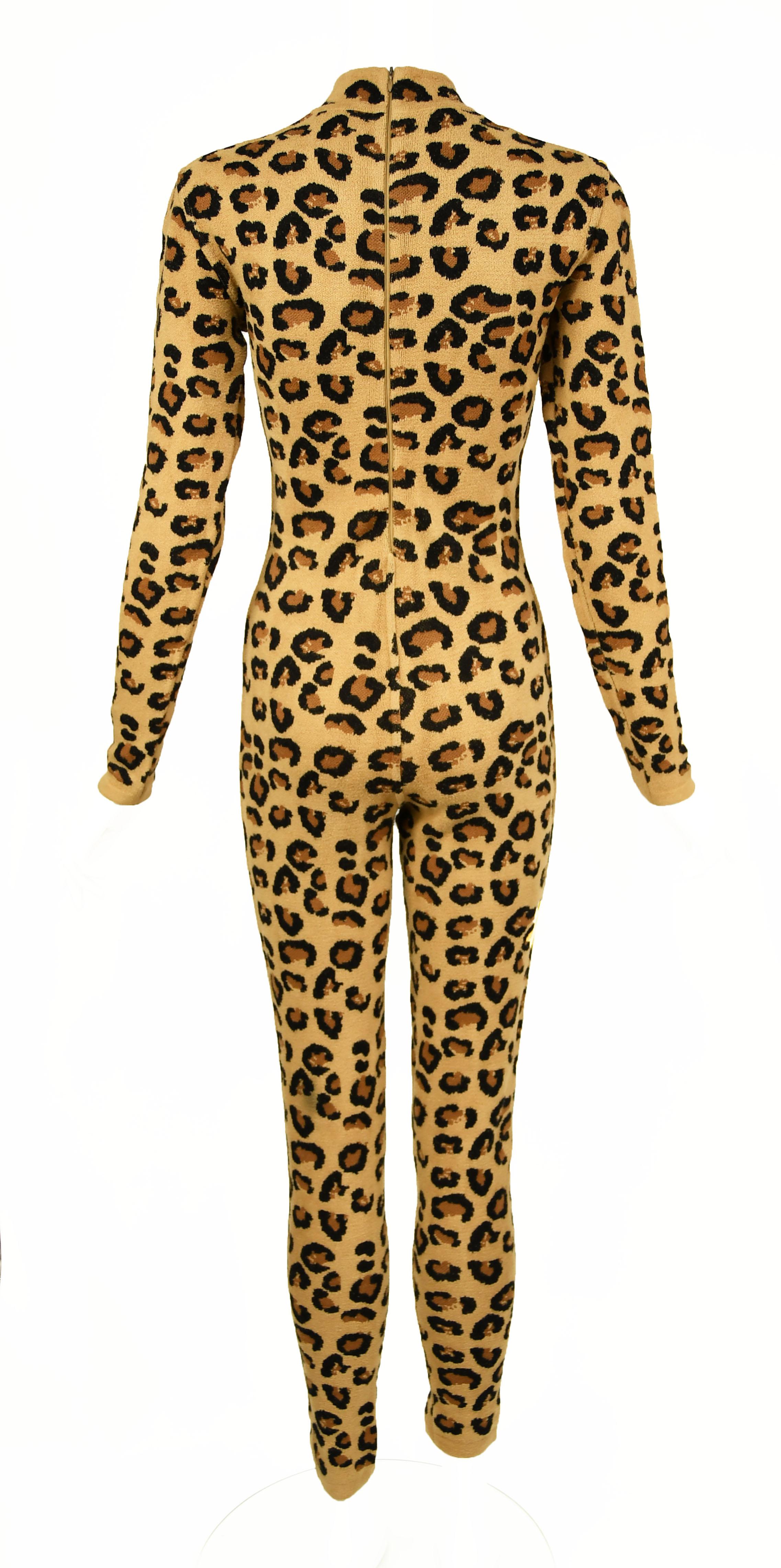 Beige Vintage Alaia Leopard Long Sleeve Jumpsuit - Size XS
